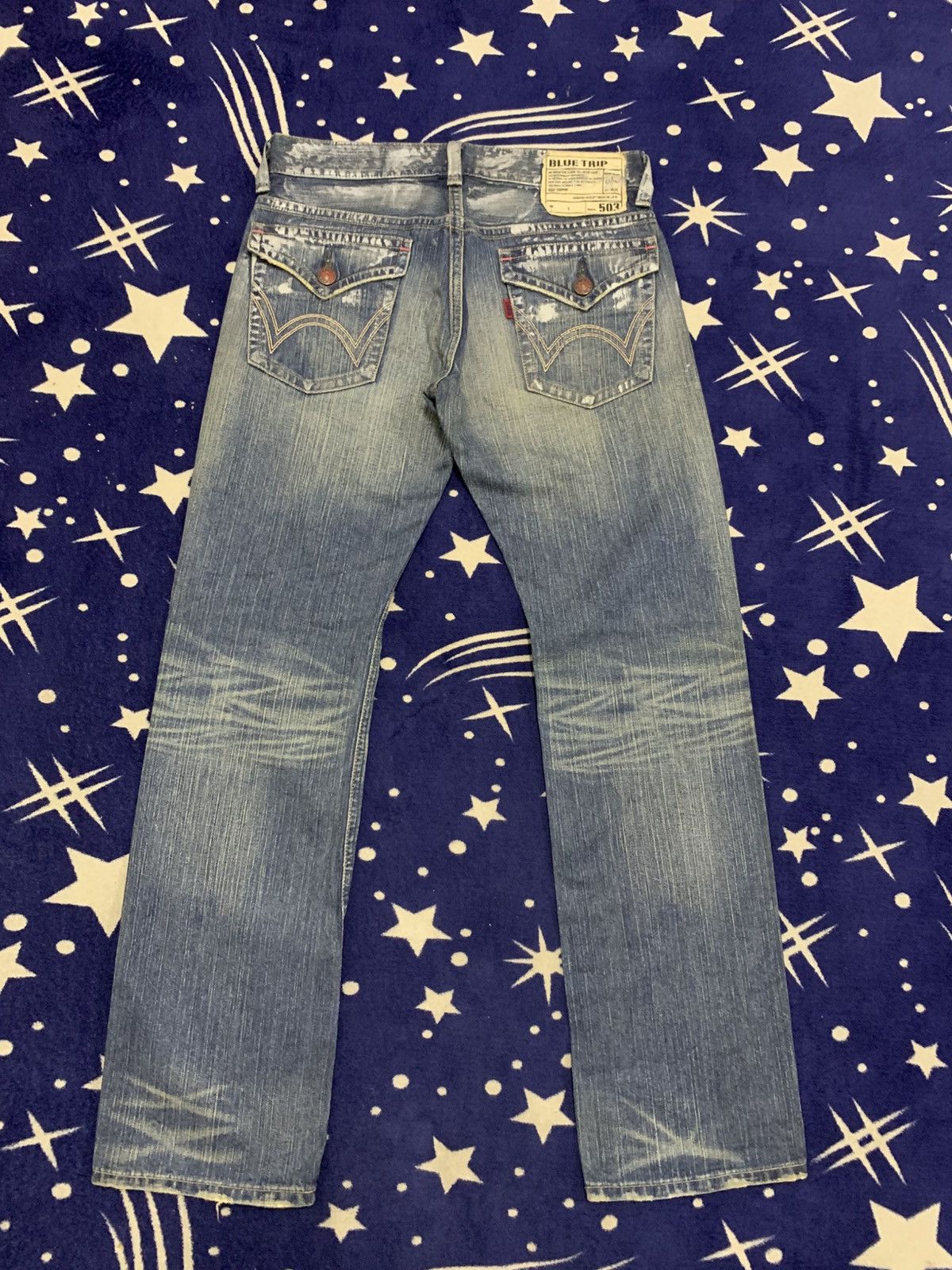 Edwin Vtg EDWIN Blue Trip 503 Distressed Painted Jeans Size US 32 / EU 48 - 2 Thumbnail