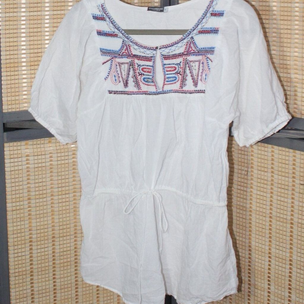 Other Earhbound Trading Co Embroidered Short-Sleeve Peasant Blouse Size S / US 4 / IT 40 - 1 Thumbnail