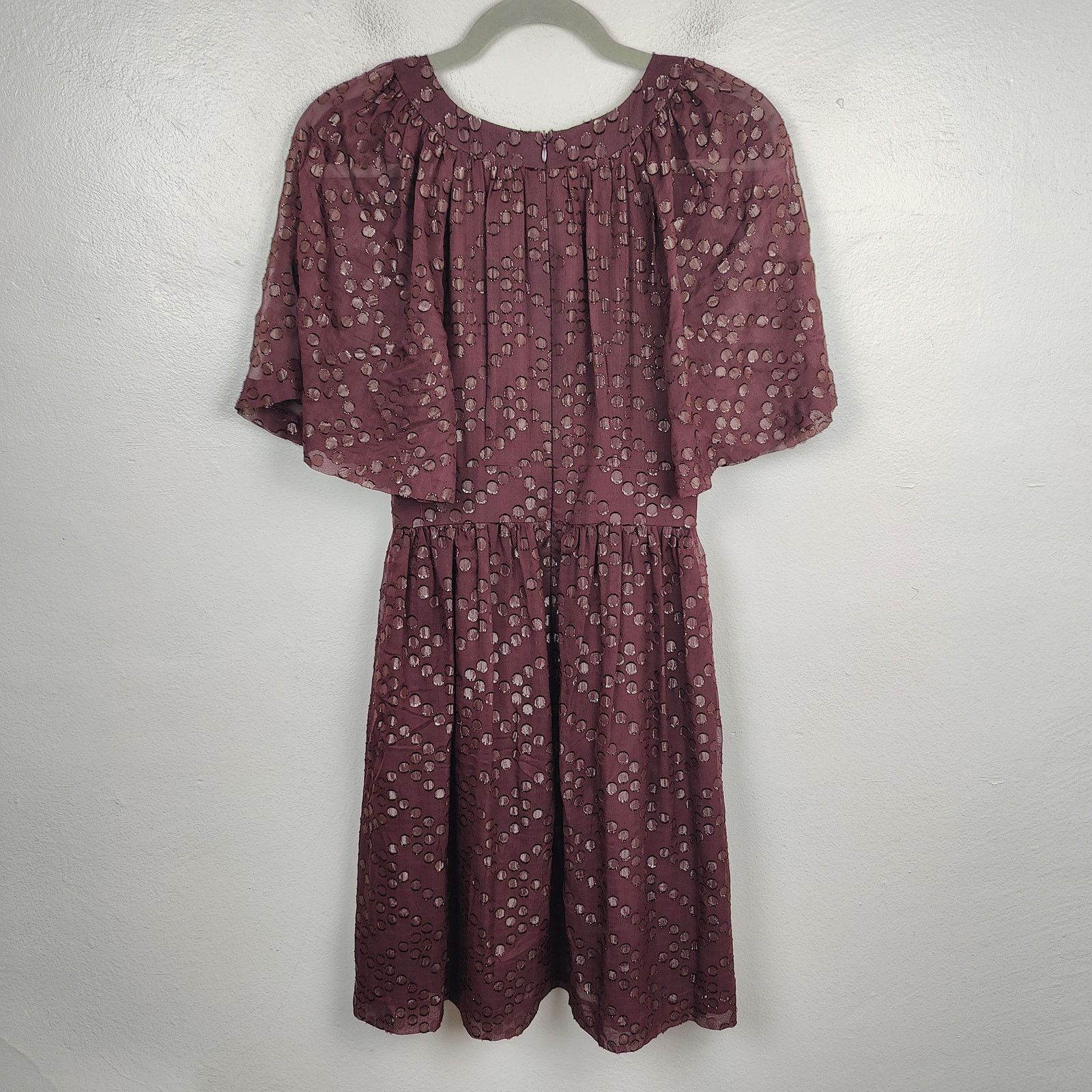 Trina Turk Trina Turk Flutter Silk Dress Womens 0 Burgundy Keyhole Size XS / US 0-2 / IT 36-38 - 6 Thumbnail