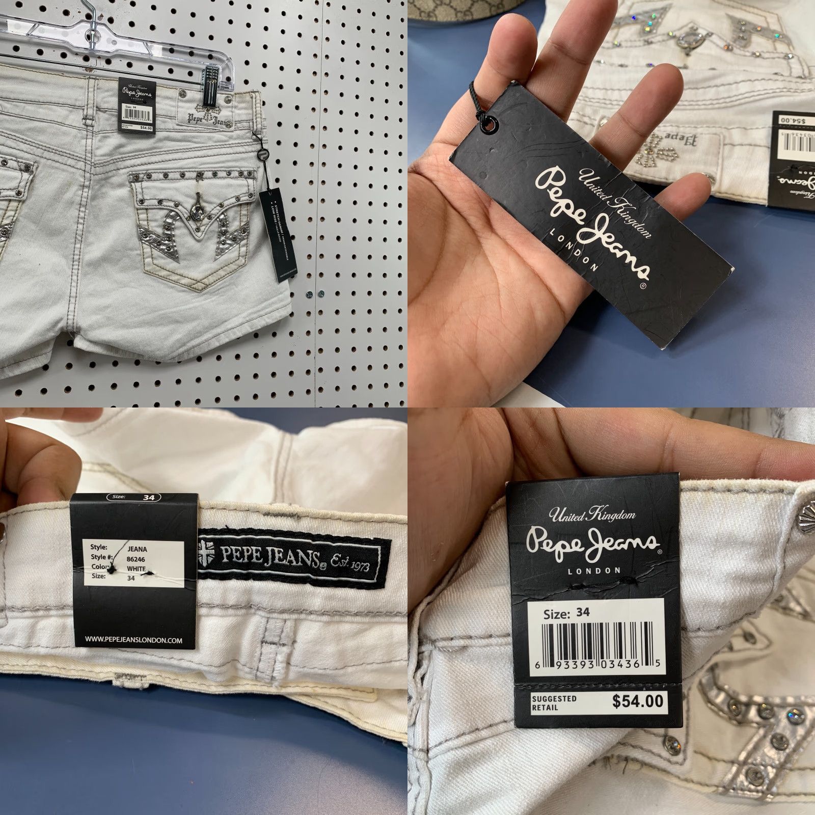 Pepe Jeans VINTAGE Pepe Jeans Denim Shorts Womens 34x3 White Embellished Pockets Y2K NEW Size 24" / US 00 / IT 34 - 8 Thumbnail