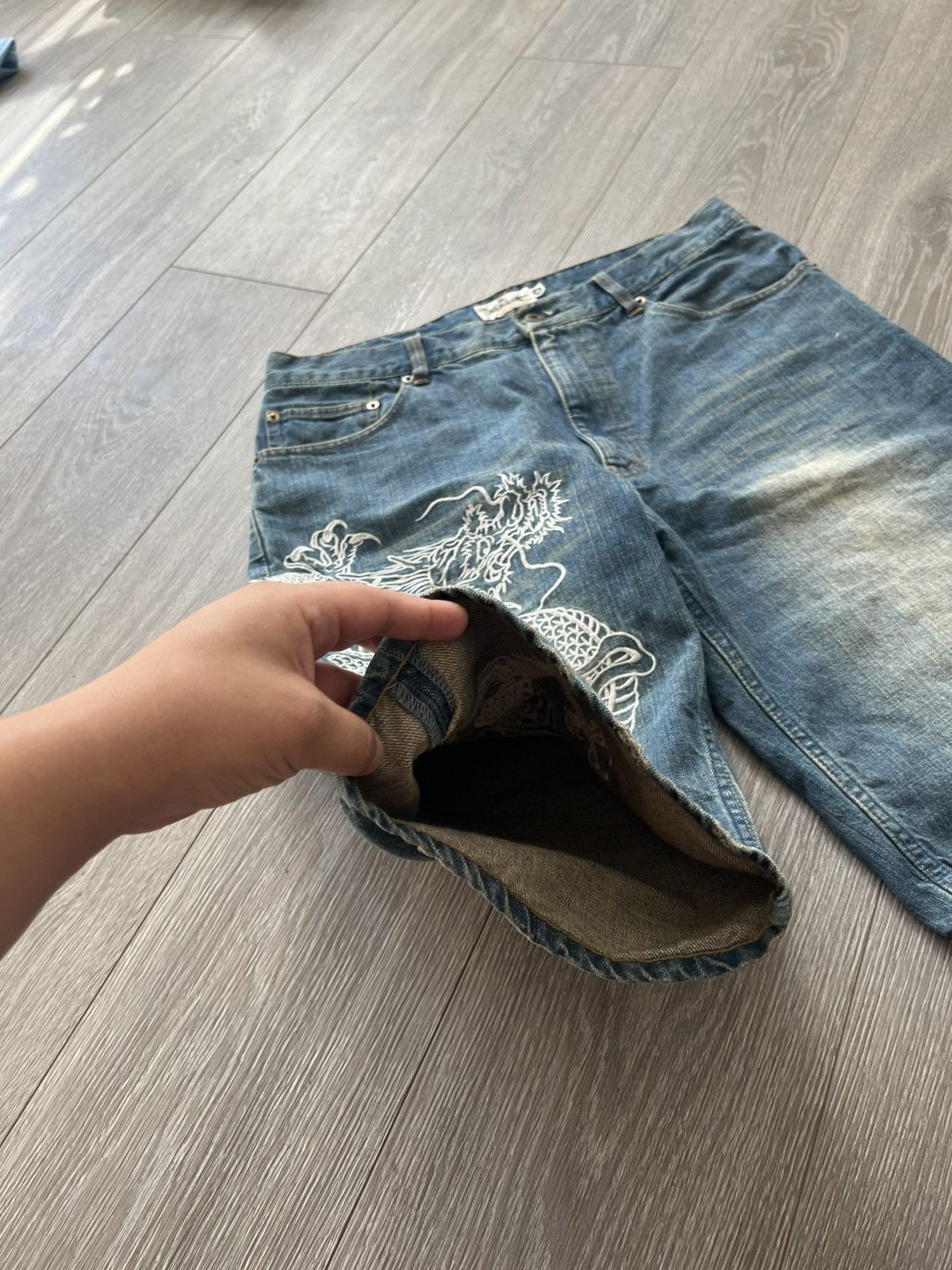 Japanese Brand Vintage Japanese Denim Shorts Dragon Embroidery Samurai Soul Size US 36 / EU 52 - 9 Thumbnail