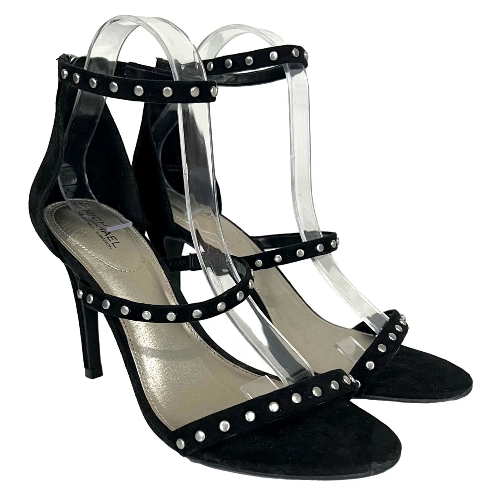 Vintage Michael by Michael Shannon Malin Stiletto Studded Heels Strappy Black Sz 8 - Pump, Faux Leather, Stiletto, Heels, Womens, Size 8, Black, Studded Size US 8 / IT 38 - 6 Thumbnail