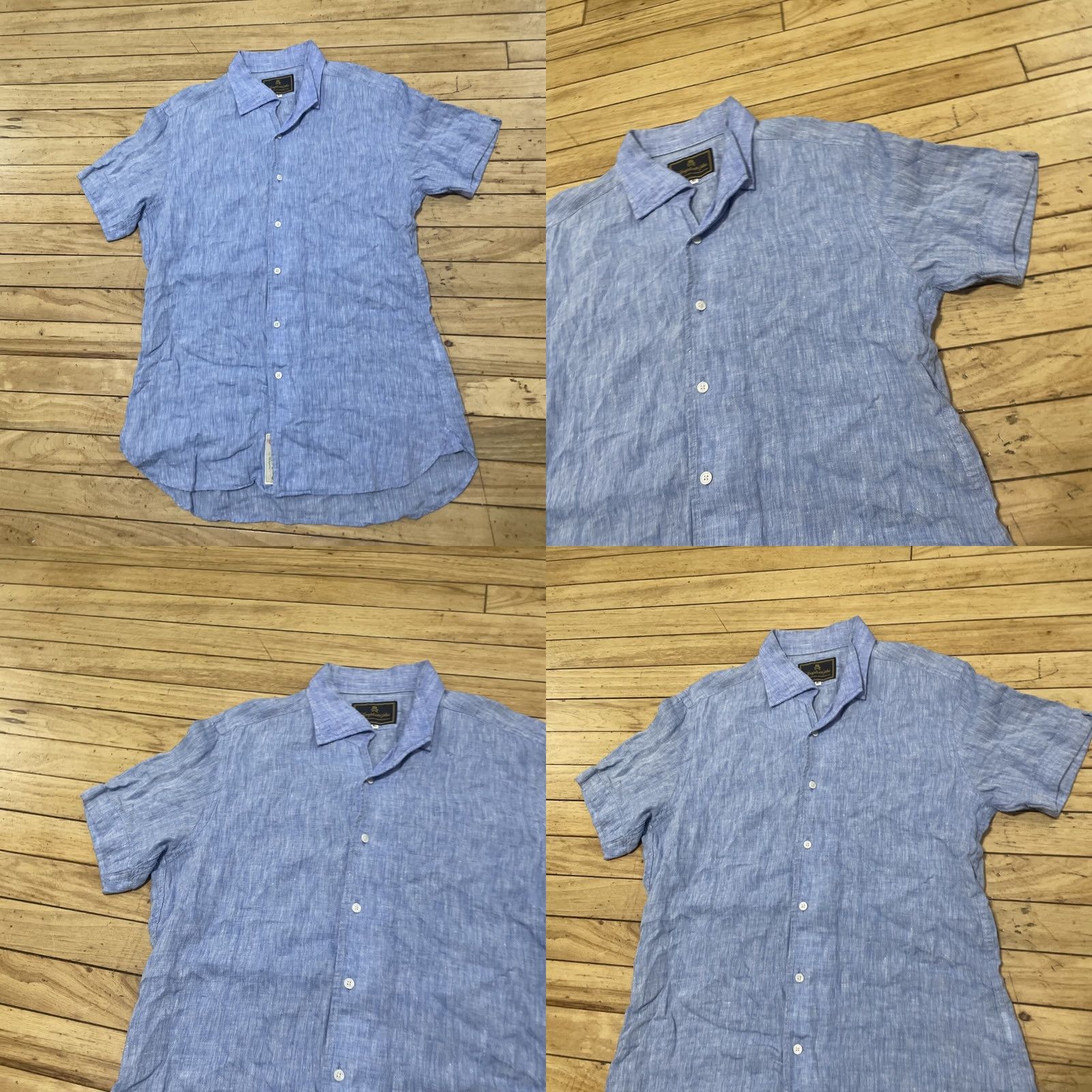 Vintage Simplicite Button-Up Shirt Men 40 Blue Linen Short Sleeve Casual Beach Nautical 90s Vintage Women? No Women. Mens Regular White? Wait. Size US M / EU 48-50 / 2 - 10 Thumbnail