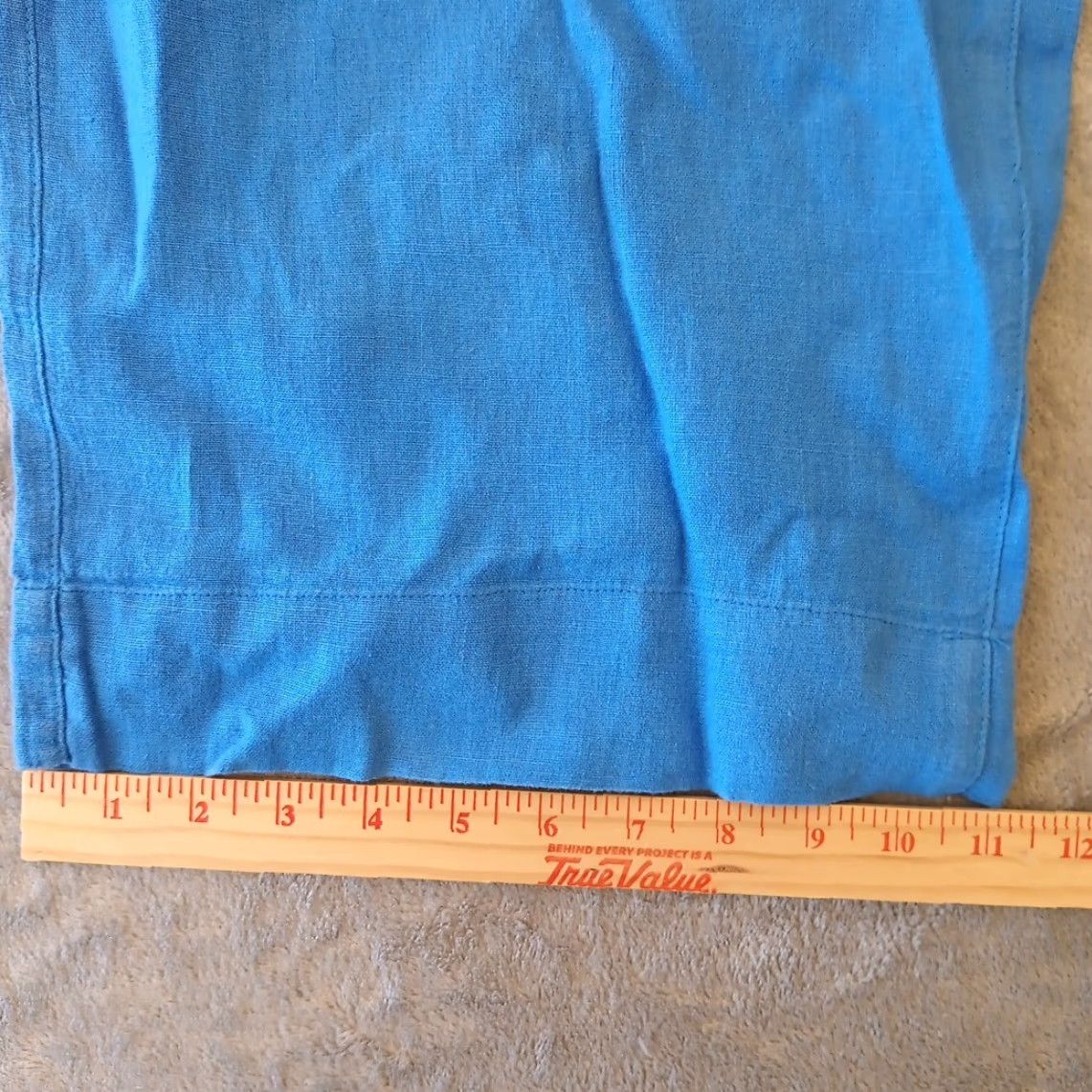 Vintage Tahari Pants Womens L Blue Ankle Wide-Leg Linen Pockets Pull On 30x25 Size 36" / US 14 / IT 50 - 6 Thumbnail