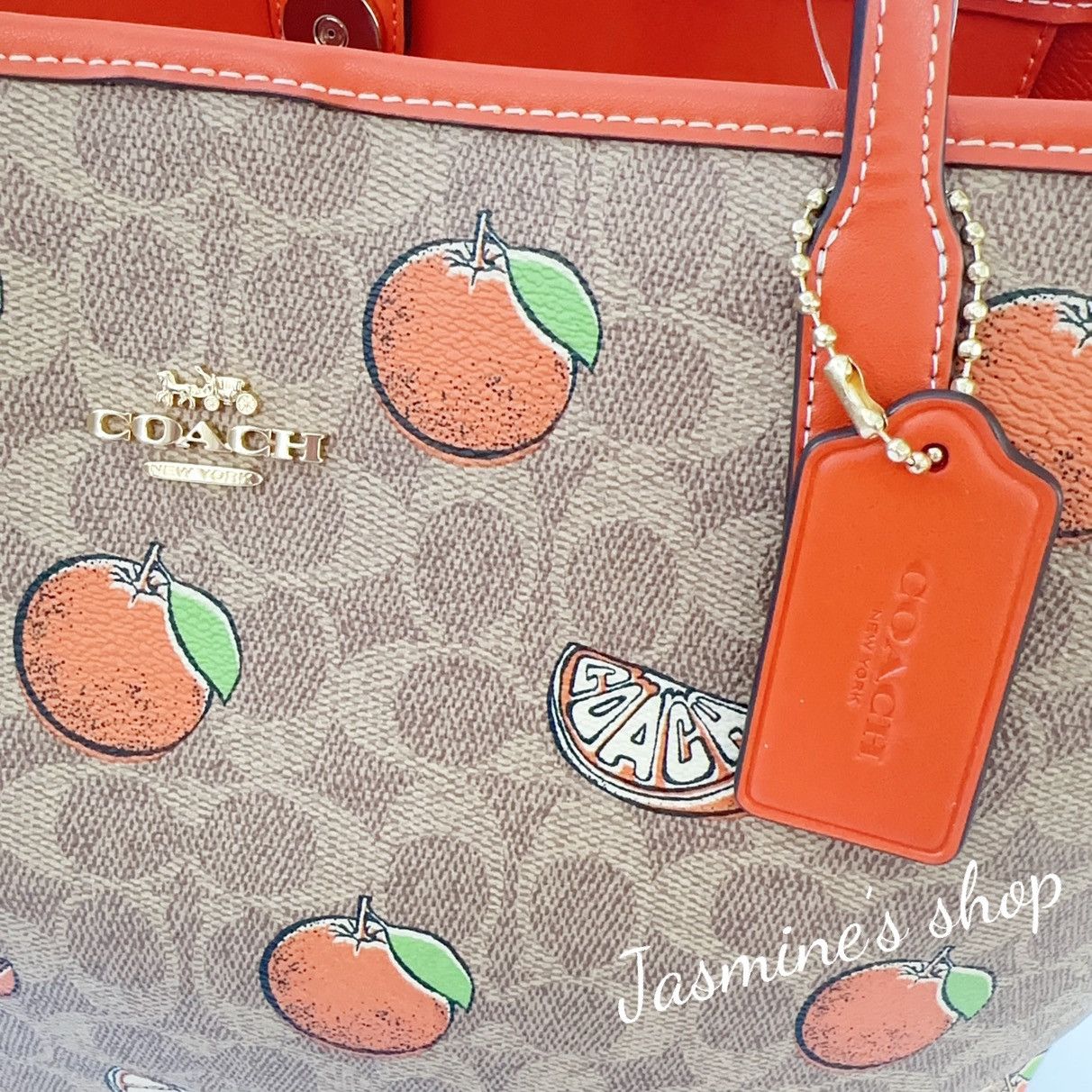 Coach NWT Coach City Tote Bag In Signature With Orange Print CAL74 Size ONE SIZE - 6 Thumbnail