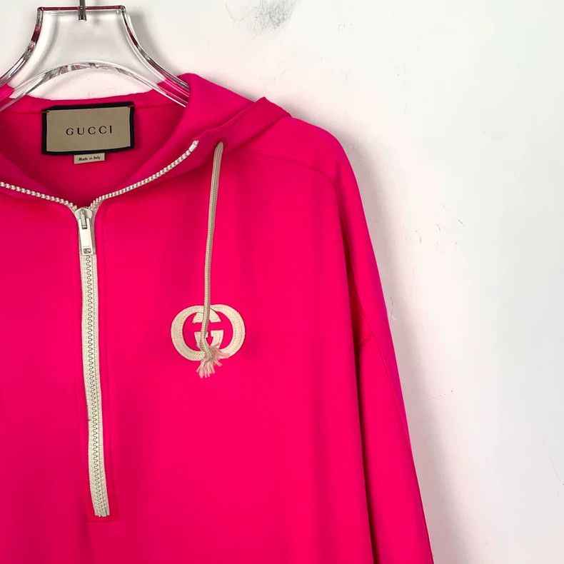 Gucci GucciPink logo embroidered hooded drawstring half-zipper lo Size US XXS / EU 40 - 3 Thumbnail
