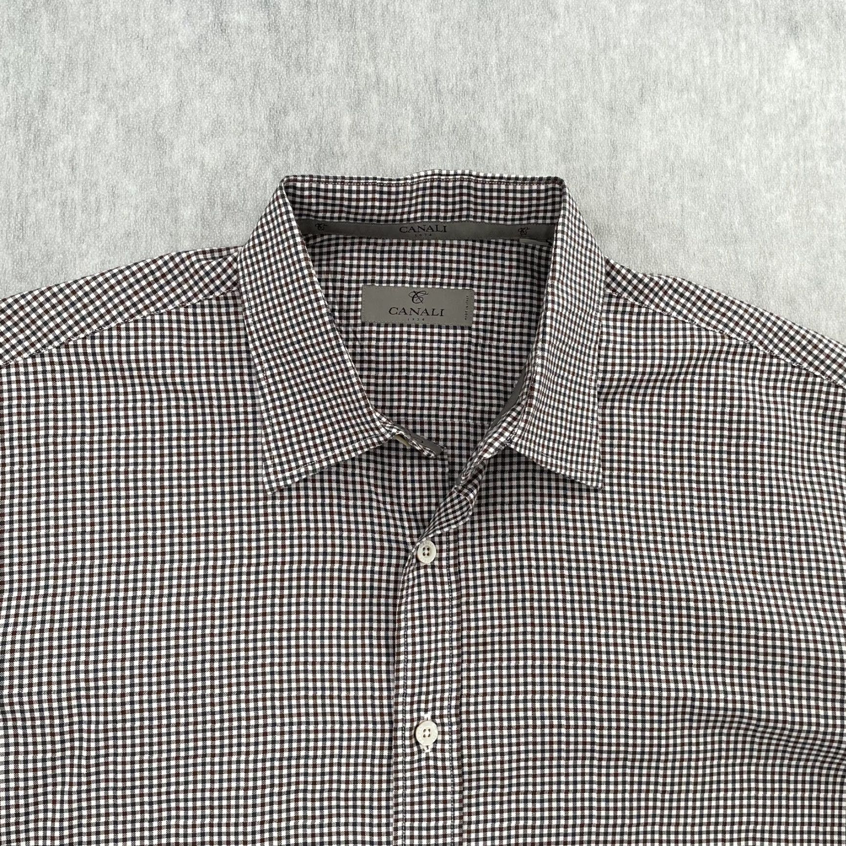 Canali VINTAGE Canali Check Shirt Men's Large Long Sleeve Casual Business Italy Brown Black Cotton Size US L / EU 52-54 / 3 - 3 Thumbnail