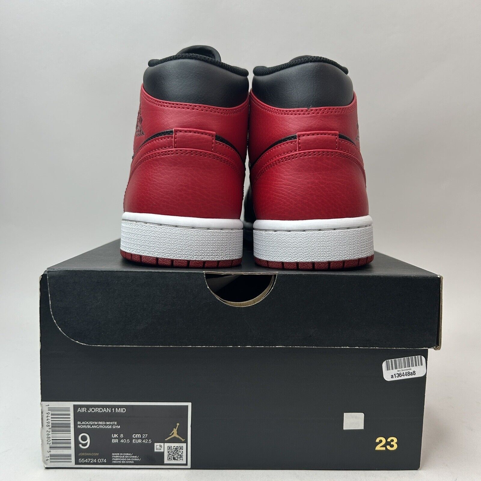 Jordan Brand Nike Air Jordan 1 Mid Retro “Banned/Black Gym Red” 2023 Size US 9 / EU 42 - 4 Thumbnail