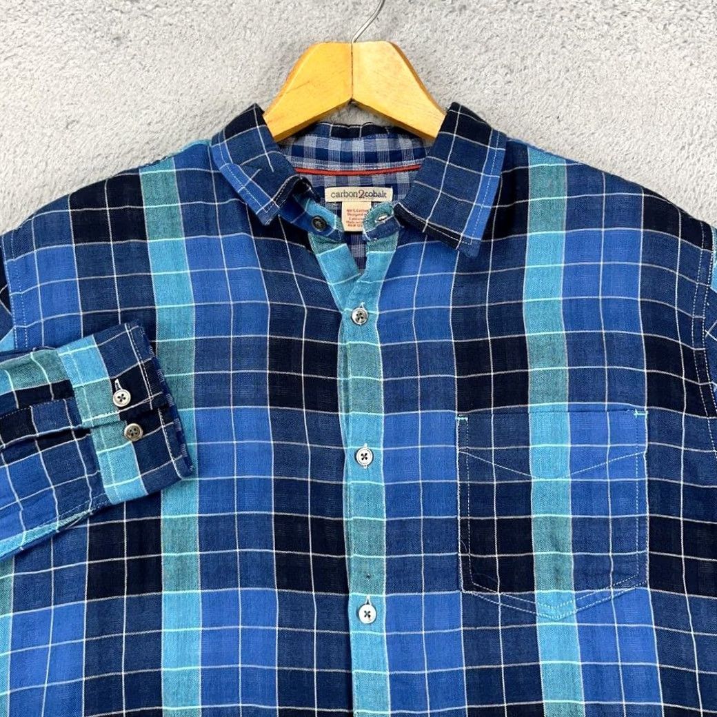 Carbon2Cobalt VINTAGE? No. Carbon 2 Cobalt Flannel Shirt Mens Adult Medium Blue Grid Check Button-Up Pockets Cotton Long Sleeve Collar Shirt Men Size US M / EU 48-50 / 2 - 2 Thumbnail