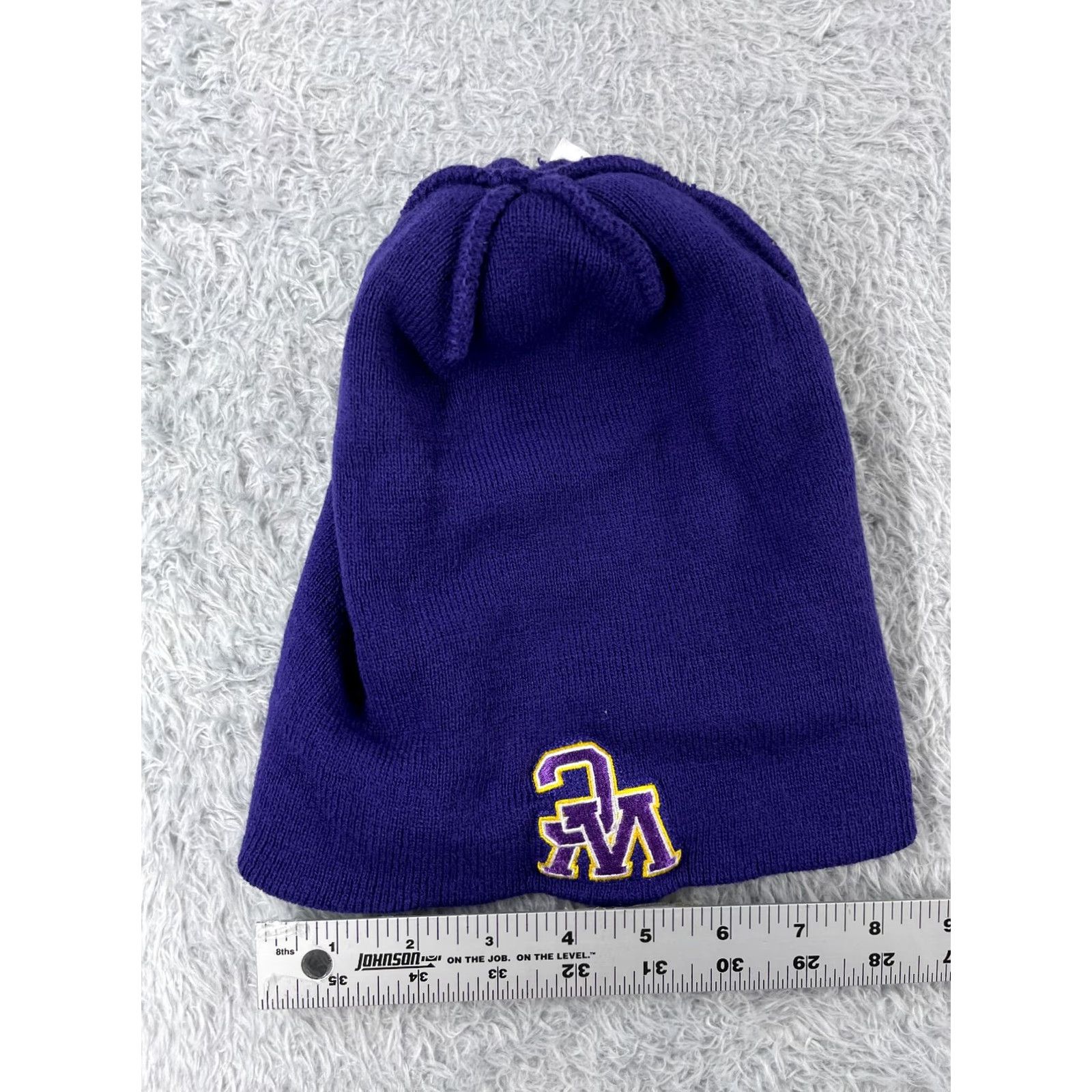 Holloway Holloway Beanie Toque Unisex Adults One Size Purple Yellow Stripe Knit Acrylic Pom Hat Size ONE SIZE - 6 Thumbnail
