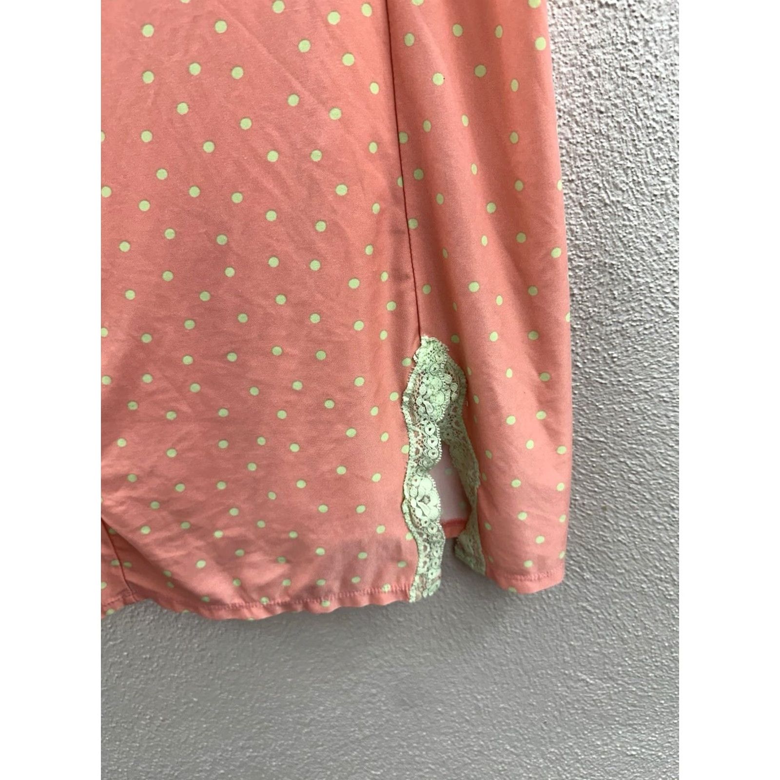 Vintage Linea Donatella Nightgown Women Sleepwear Gown Sleeveless V-Neck Pink Polka Dot LaceTrim Camisole Medium XS? Size ONE SIZE - 3 Thumbnail