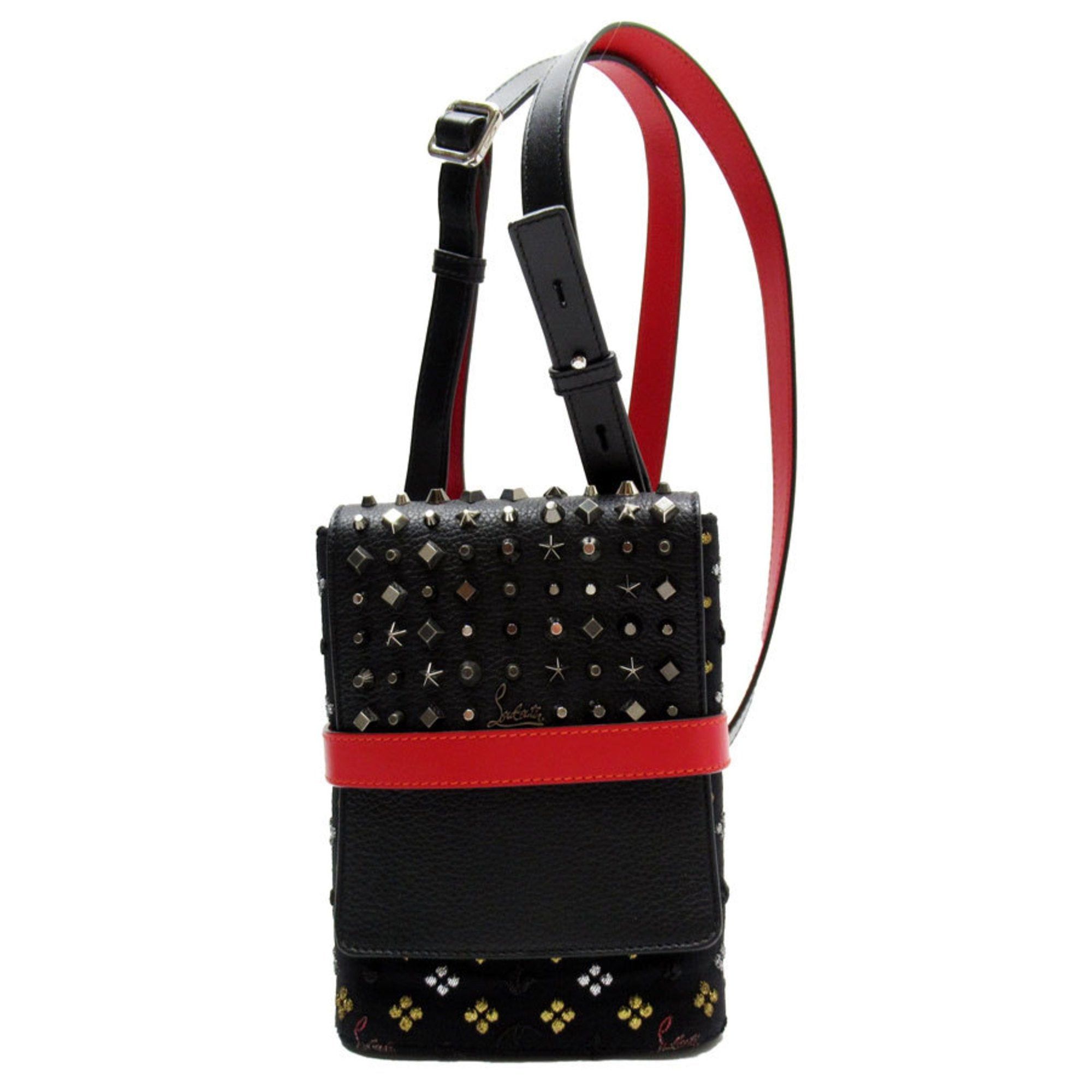 image of Vintage Christian Louboutin Shoulder Bag Leather/studs Black/gold/red/silver Unisex W0164G, Women's