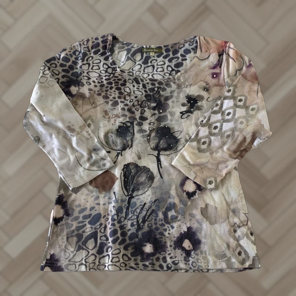 Gloverall Gramercy Girls 3/4 Sleeve Floral Print Blouse Women's Beige M Size M / US 6-8 / IT 42-44 - 1 Thumbnail