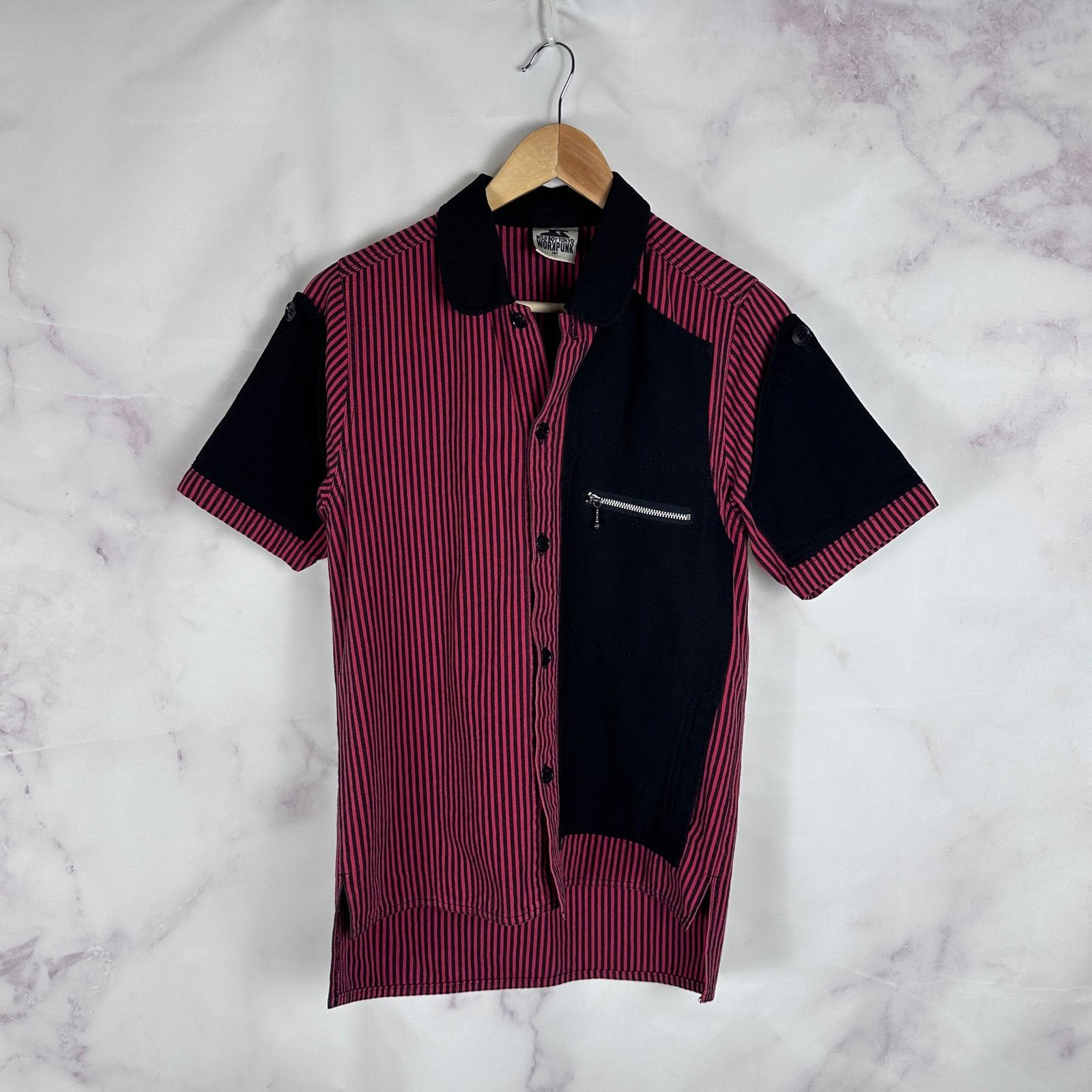 Japanese Brand Milkboy Tokyo Red Stripe Work Punk Bowling Shirt Size US S / EU 44-46 / 1 - 1 Thumbnail
