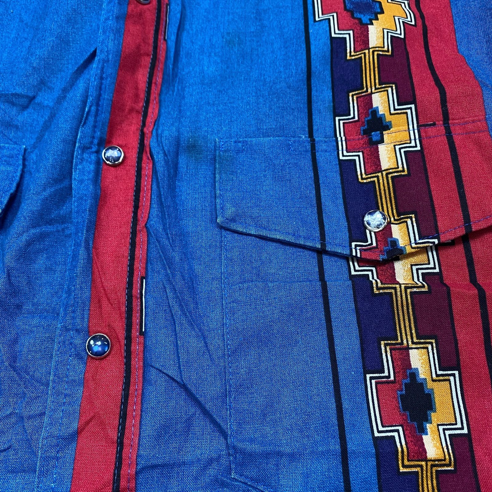 Vintage × Wrangler VTG Wrangler Aztec Brushpopper Western Pearl Snap Men's XL Size US XL / EU 56 / 4 - 9 Thumbnail
