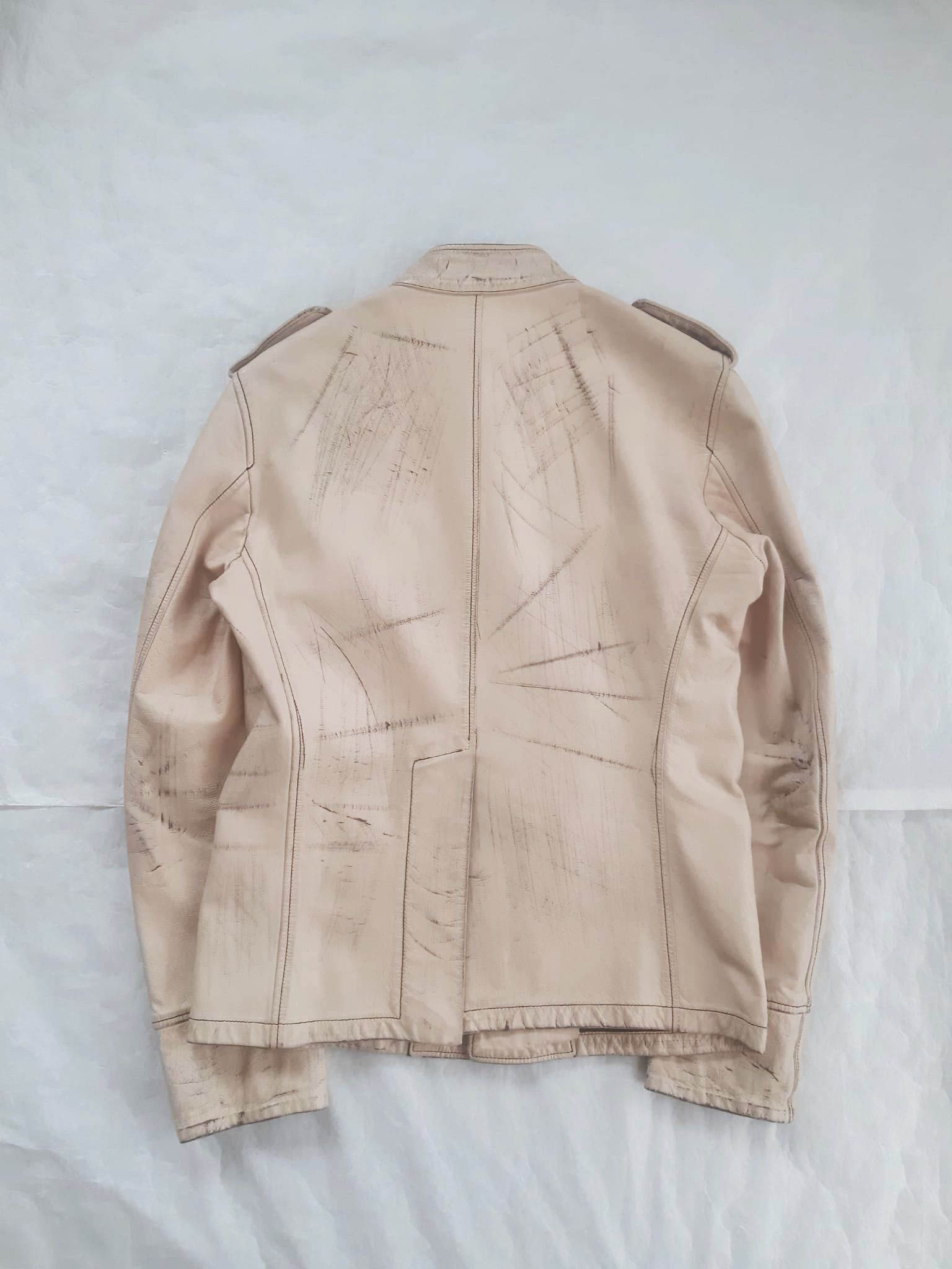 Yves Saint Laurent YSL X Tom Ford SS 2002 Distressed Ivory Leather Jacket Size US M / EU 48-50 / 2 - 4 Thumbnail