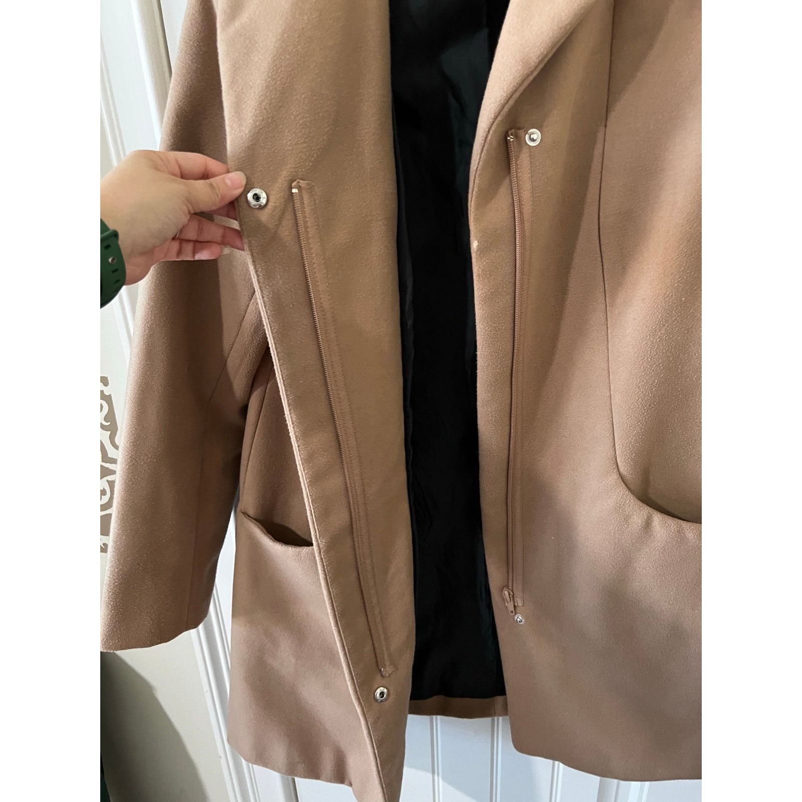Covington Cocoon Long Tan Pea Coat Tweed Zip-up Jacket Pockets Medium Size M / US 6-8 / IT 42-44 - 8 Thumbnail