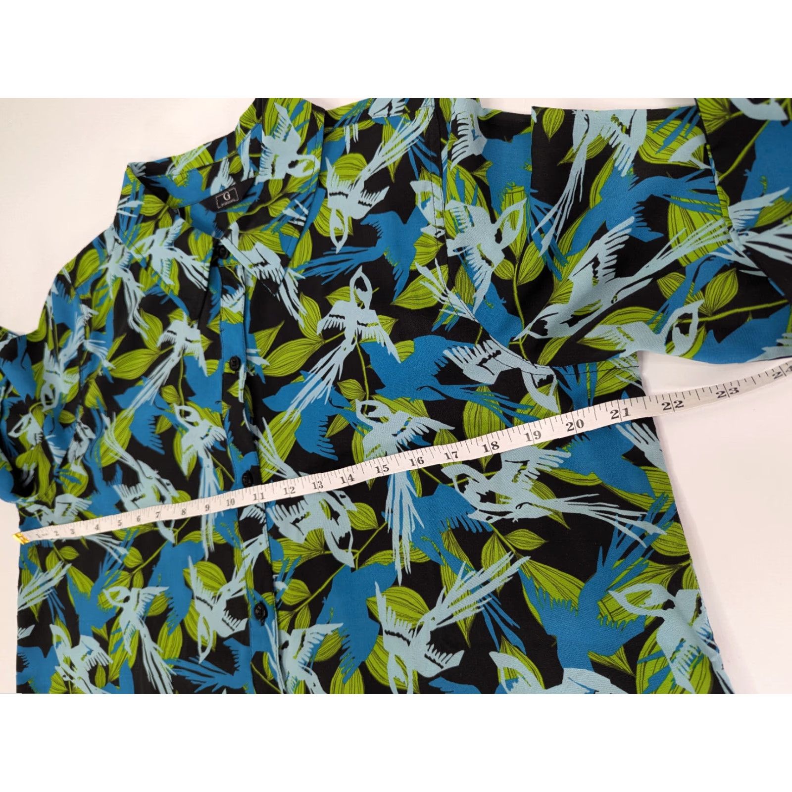 Vintage G by Giuliana Shirt Womens 14 Long Sleeve Floral Button-Up Green Blue Birds - (Note: remove extra punctuation) Size XL / US 12-14 / IT 48-50 - 6 Thumbnail