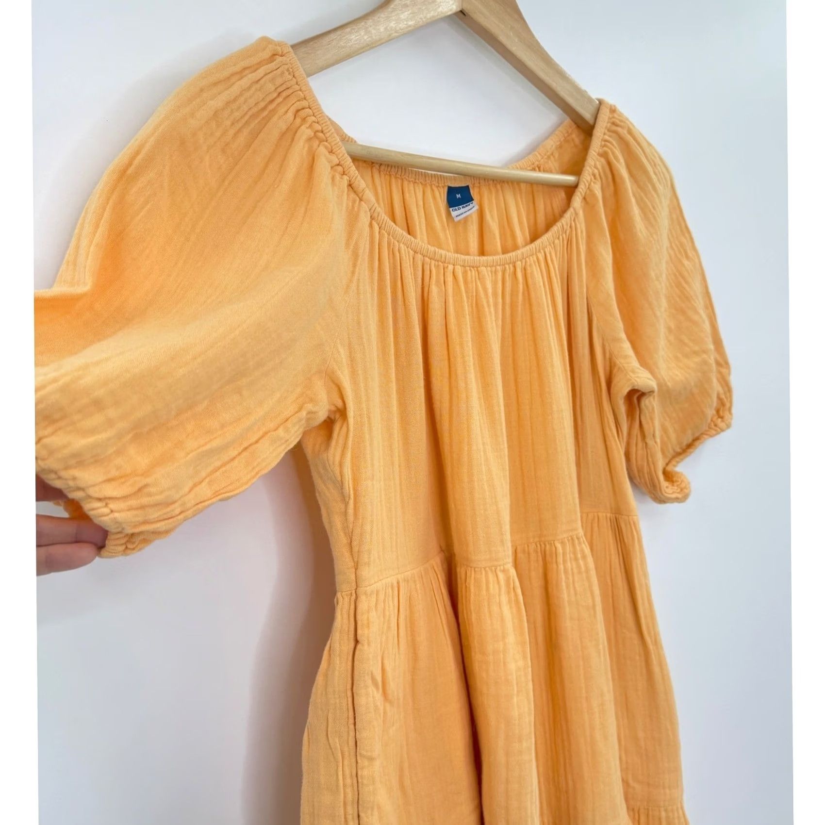 Old Navy Old Navy Dress Womens Medium Orange Gauze Tiered Puff Sleeve Casual Summer Size M / US 6-8 / IT 42-44 - 5 Thumbnail