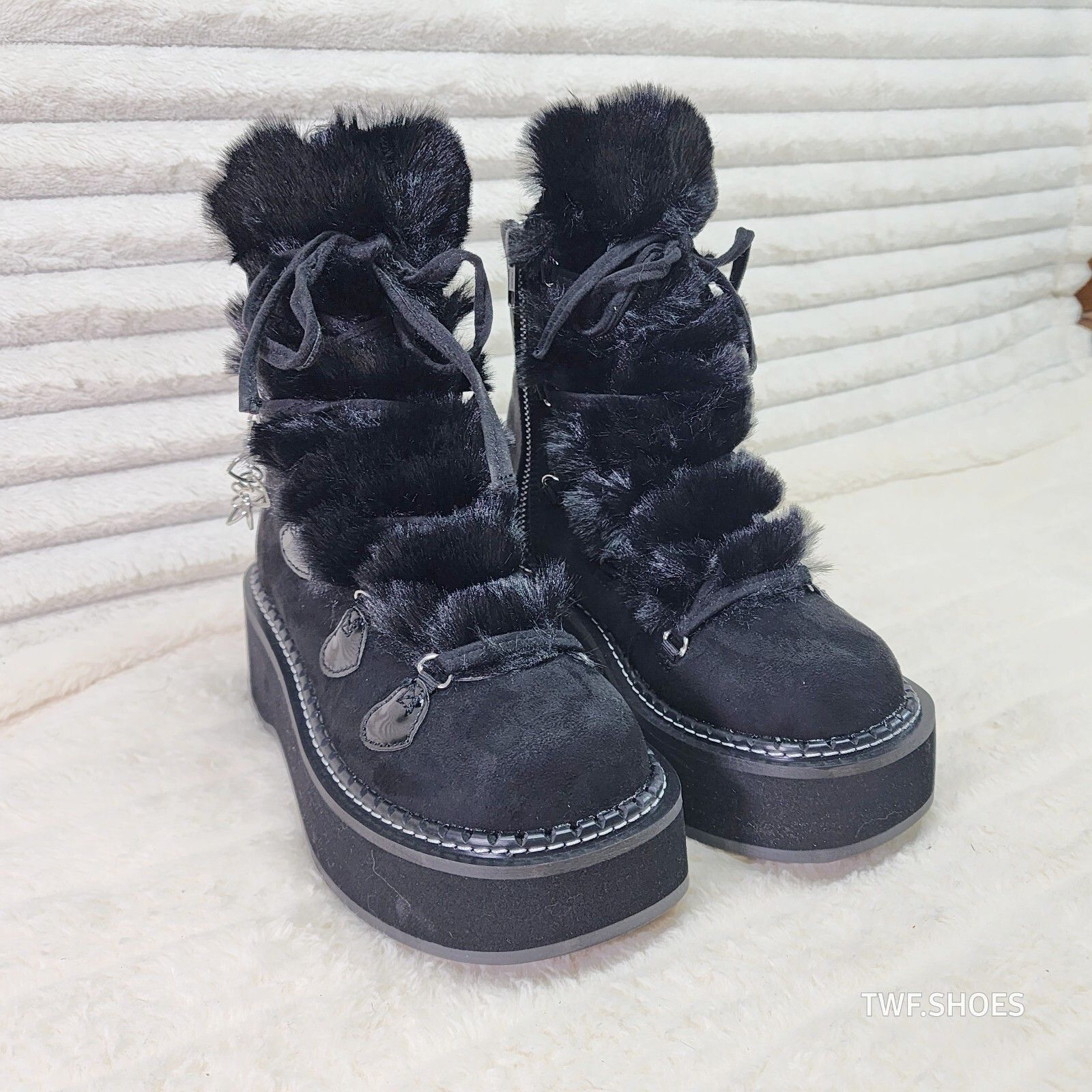 Other Emily Black Furry Heart Chain Goth 2" Platform Ankle Boots 5 Size US 9 / IT 39 - 5 Thumbnail