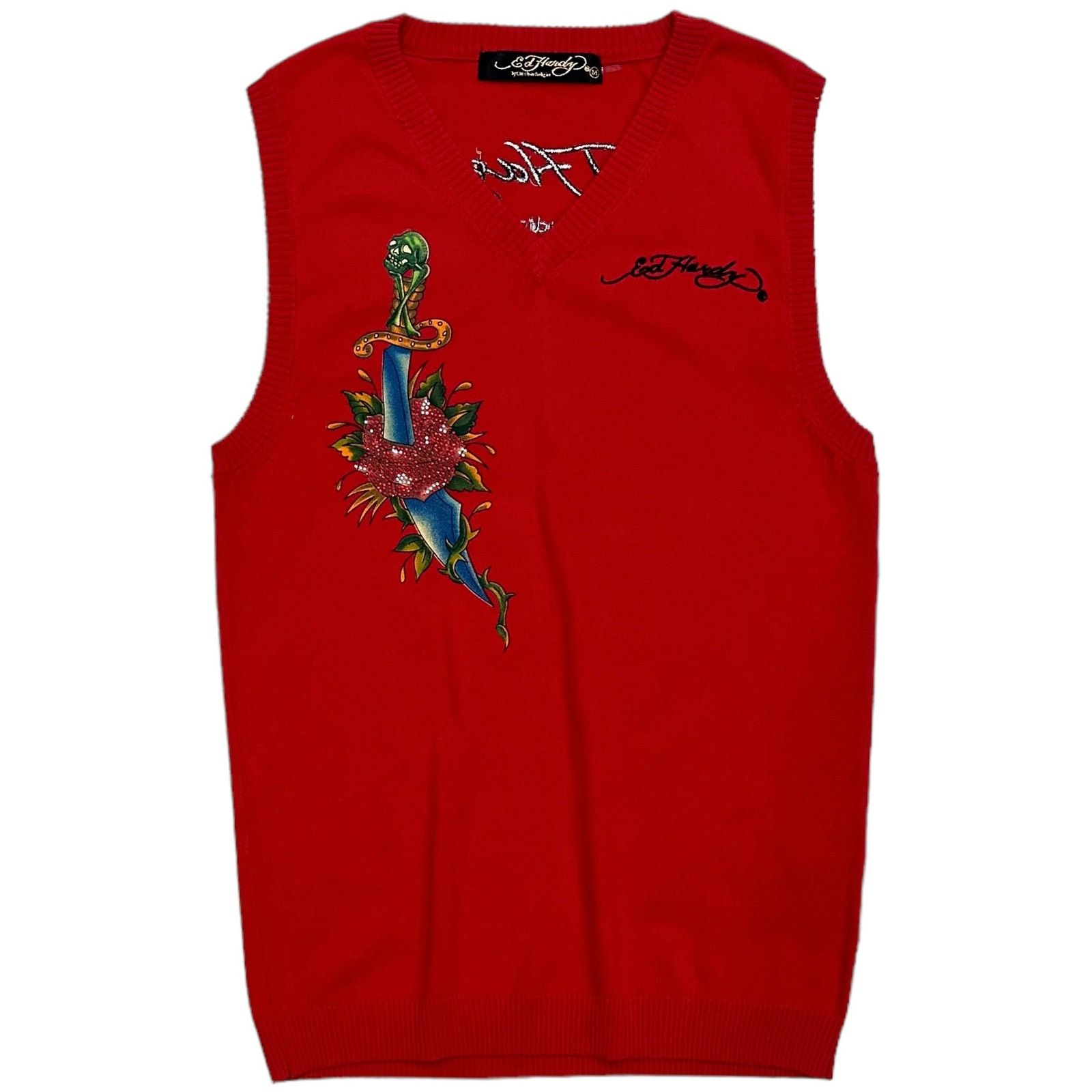 Ed Hardy Ed Hardy by Christian Audigier V-Neck Sweater Vest in Red Size US XL / EU 56 / 4 - 1 Thumbnail