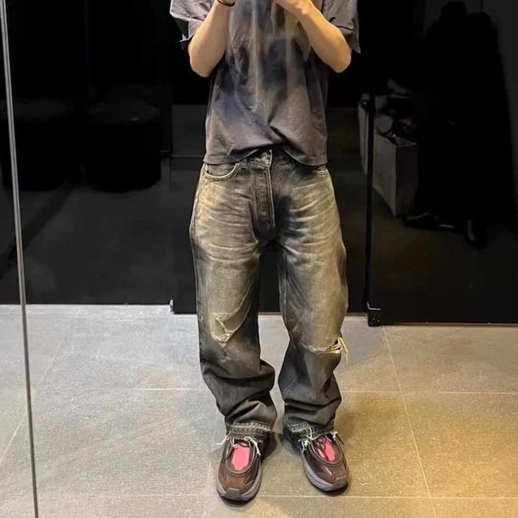 Japanese Brand Streetwear Damaged Hole Washed Baggy Jeans Size US 35 - 2 Thumbnail