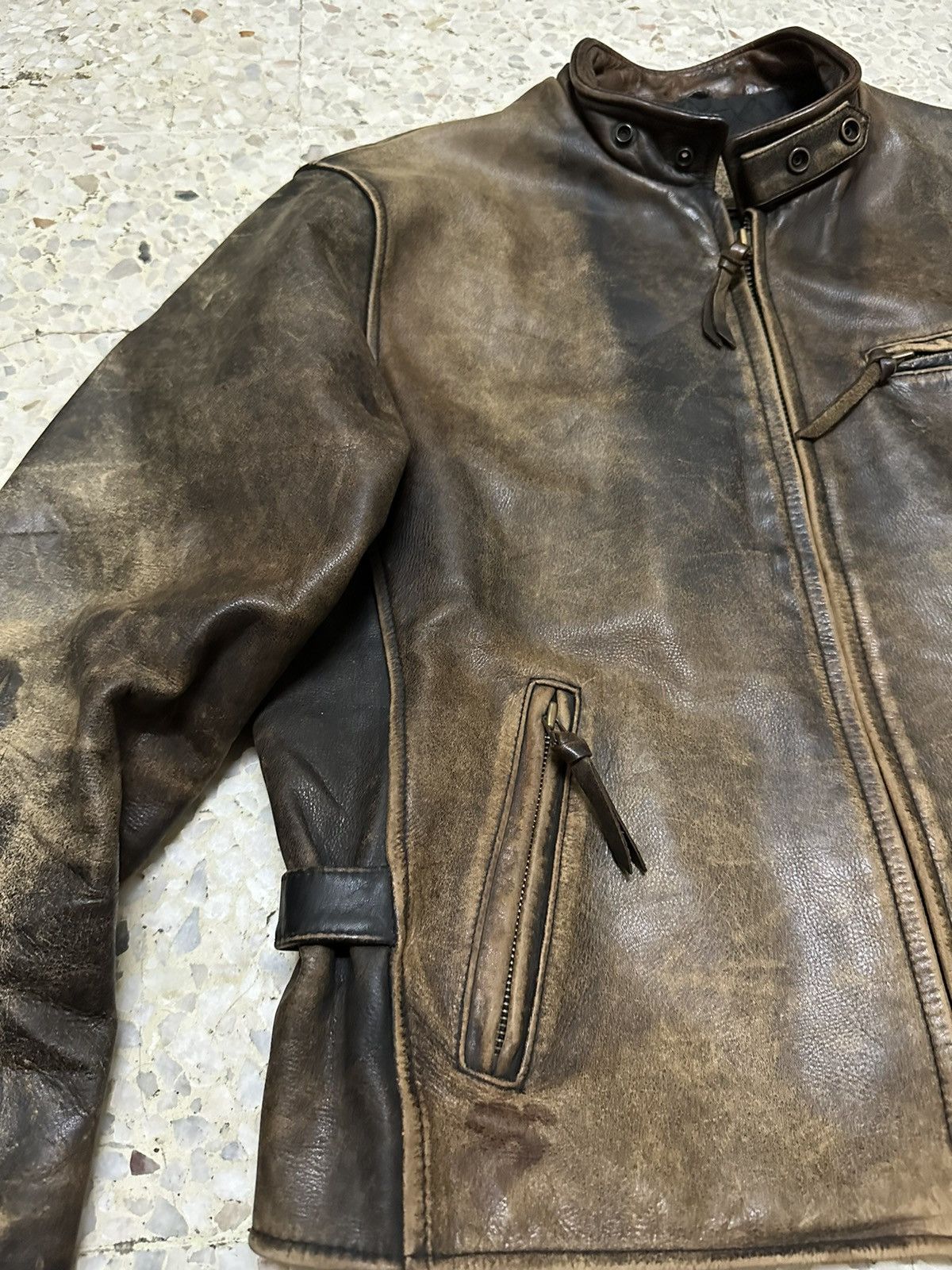 Other Real Leather Cafe Racer Jacket Biker Jacket Flame Stlye Size US L / EU 52-54 / 3 - 4 Thumbnail