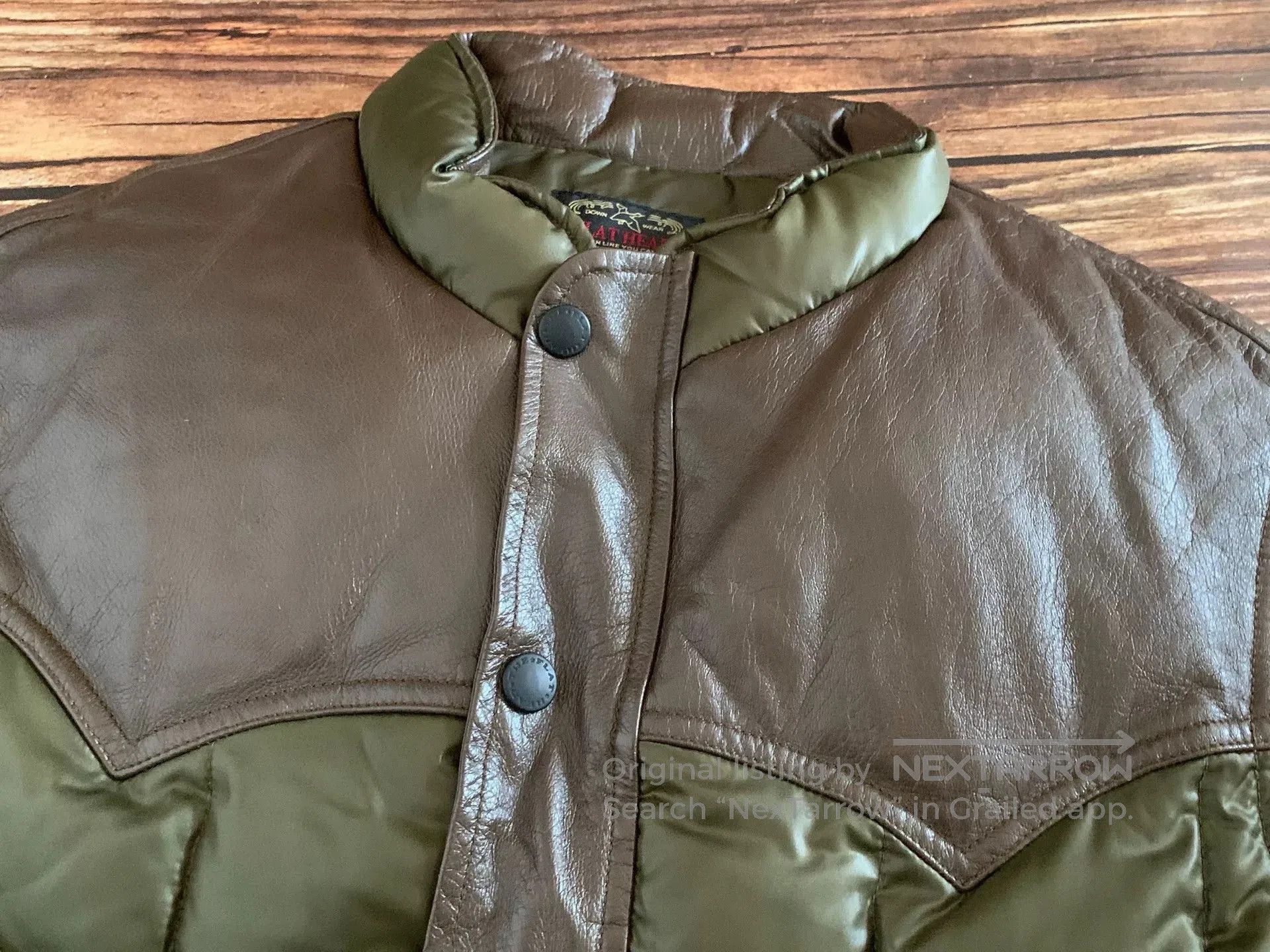 Japanese Brand green puffer vest with leather accents. Size US L / EU 52-54 / 3 - 3 Thumbnail