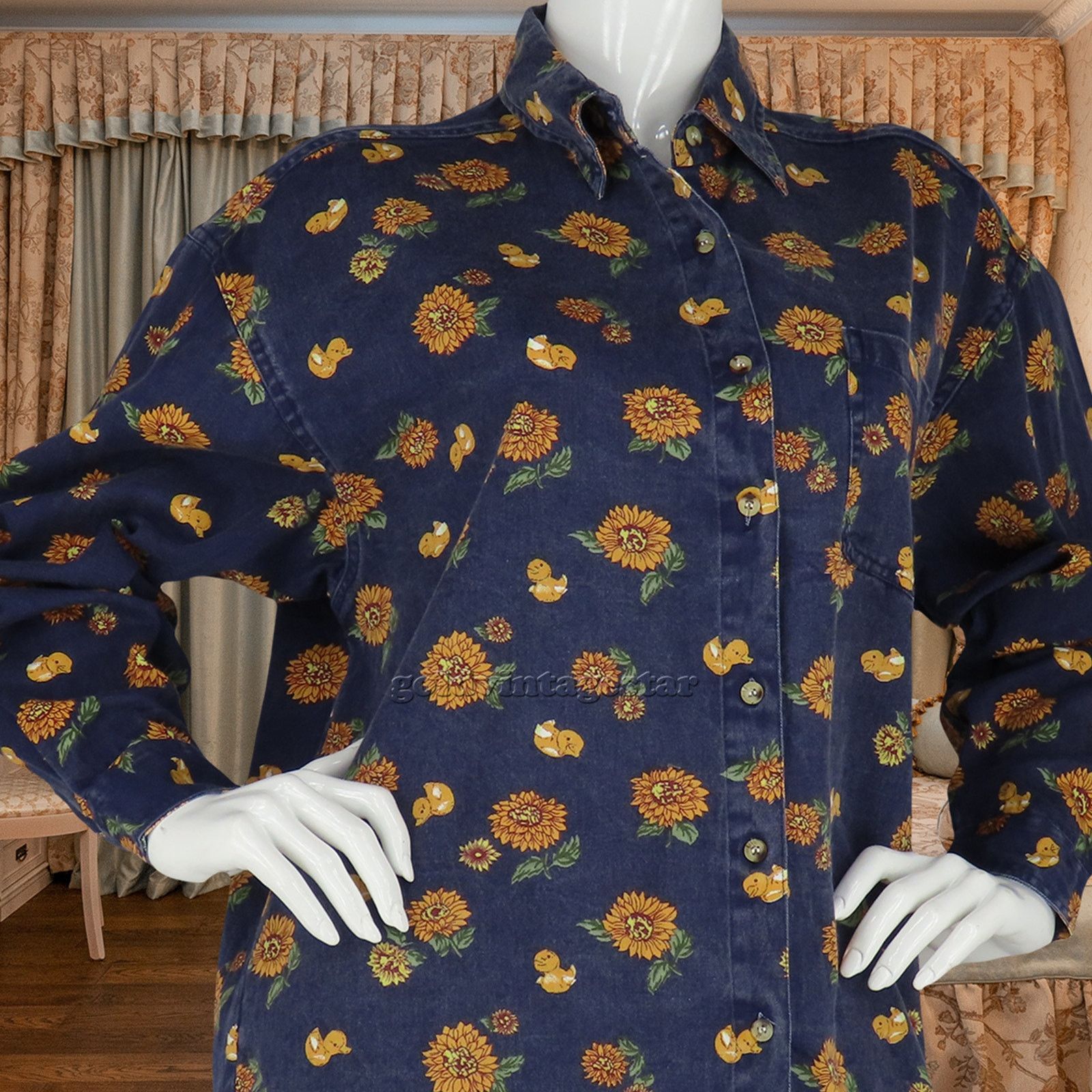 Other 90s Vintage Sunflower Duck Print Denim Shirt L Size L / US 10 / IT 46 - 10 Thumbnail