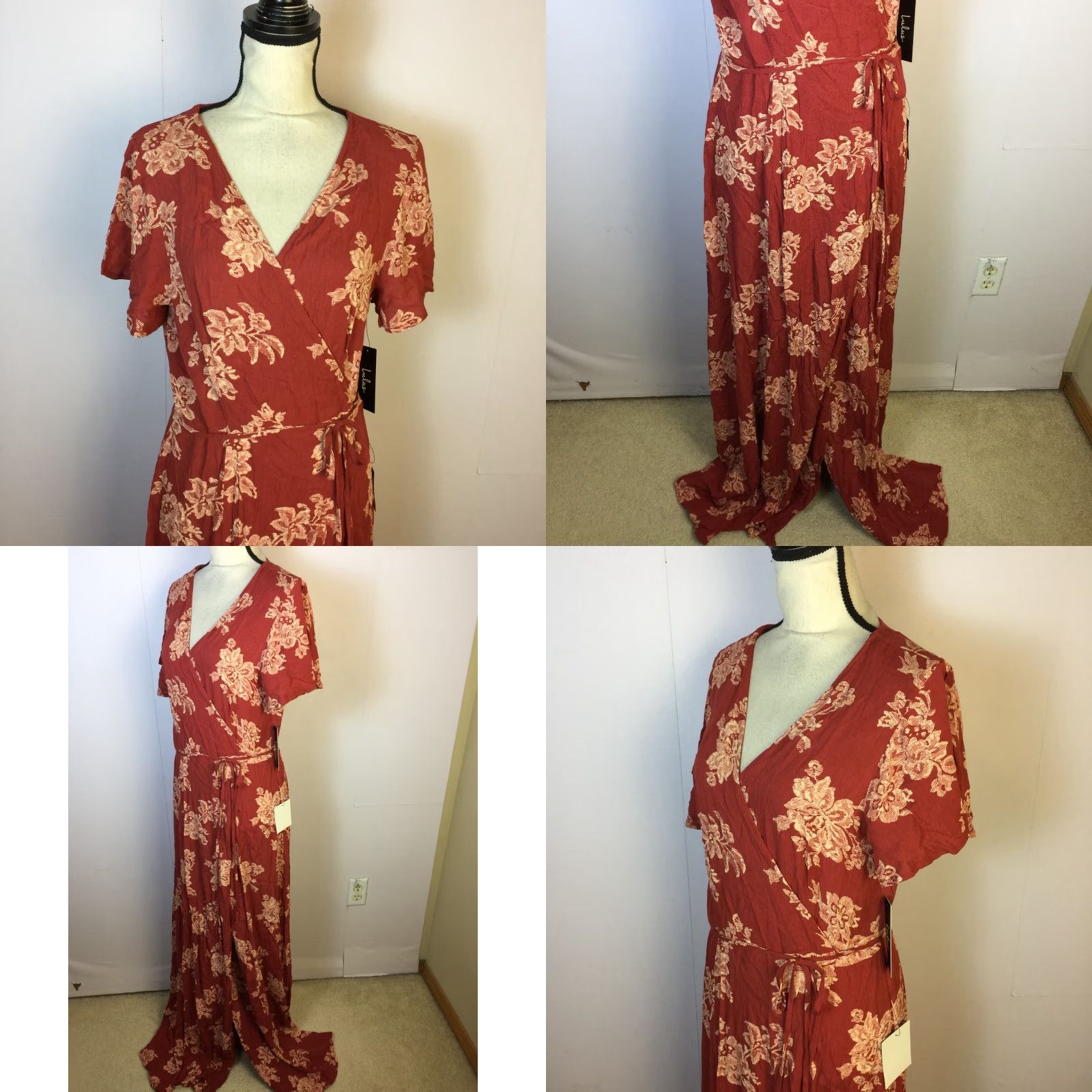 strapless open back dress Size L LULUS RUST PRINT Dress