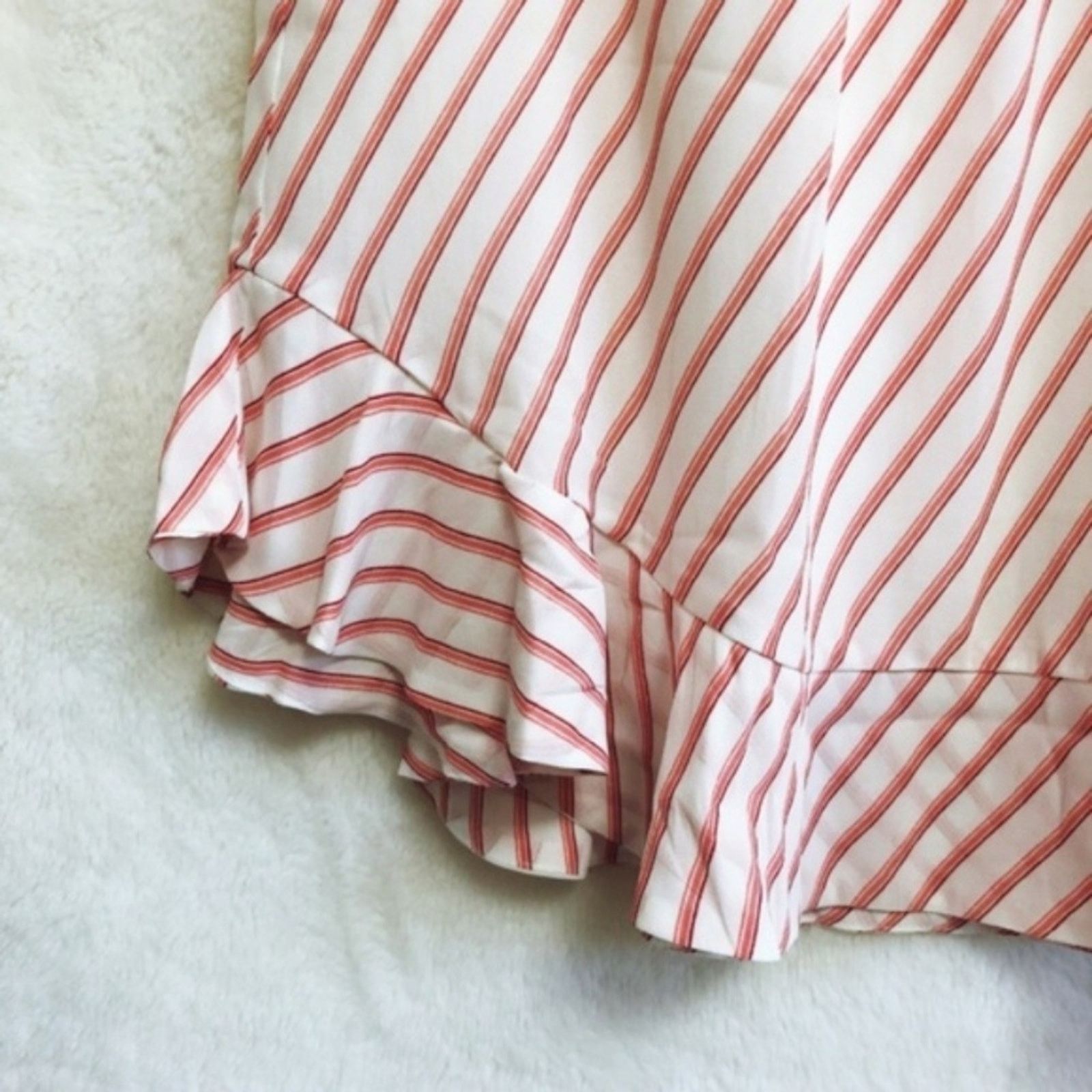 Loft LOFT Pink and White Striped Ruffle Hem Skirt Size 27" / US 4 / IT 40 - 5 Thumbnail