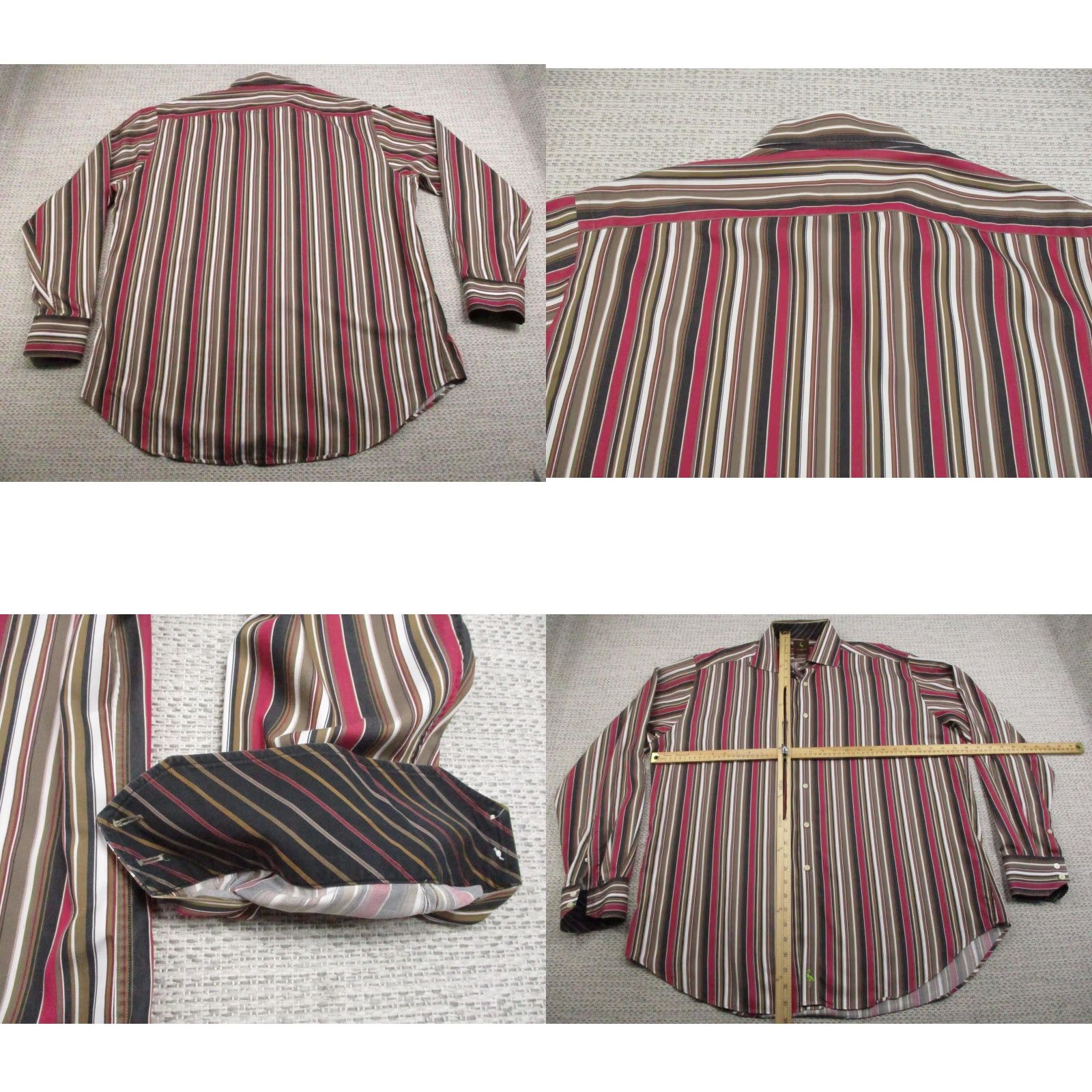 Tailorbyrd Tailorbyrd Dress Shirt Mens XL Brown Red Stripe Long Sleeve Button Up Cotton Size 46R - 8 Thumbnail