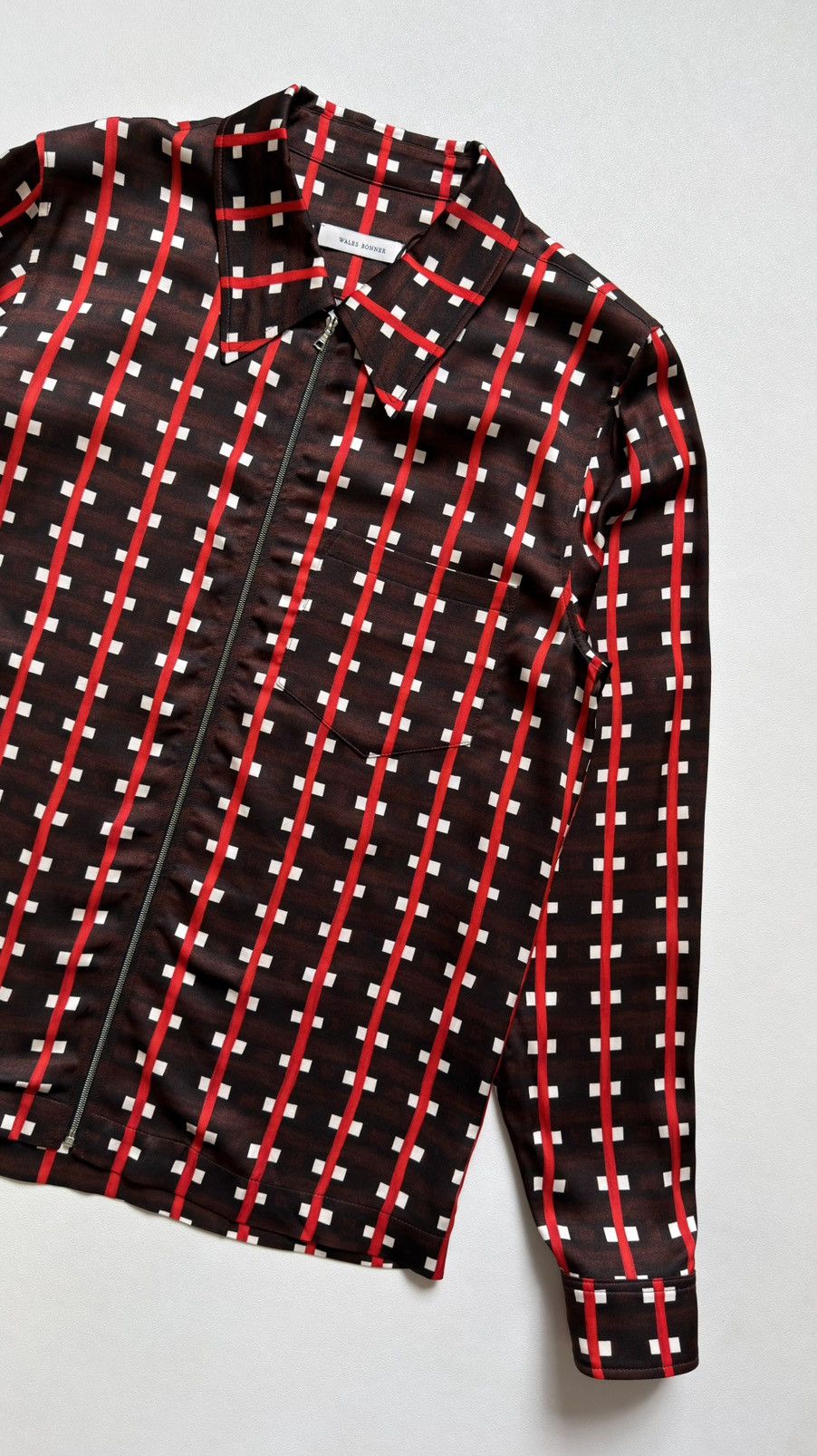 Wales Bonner ‘Relief’ Brown + Red Patterned Zip Shirt Size US M / EU 48-50 / 2 - 7 Thumbnail