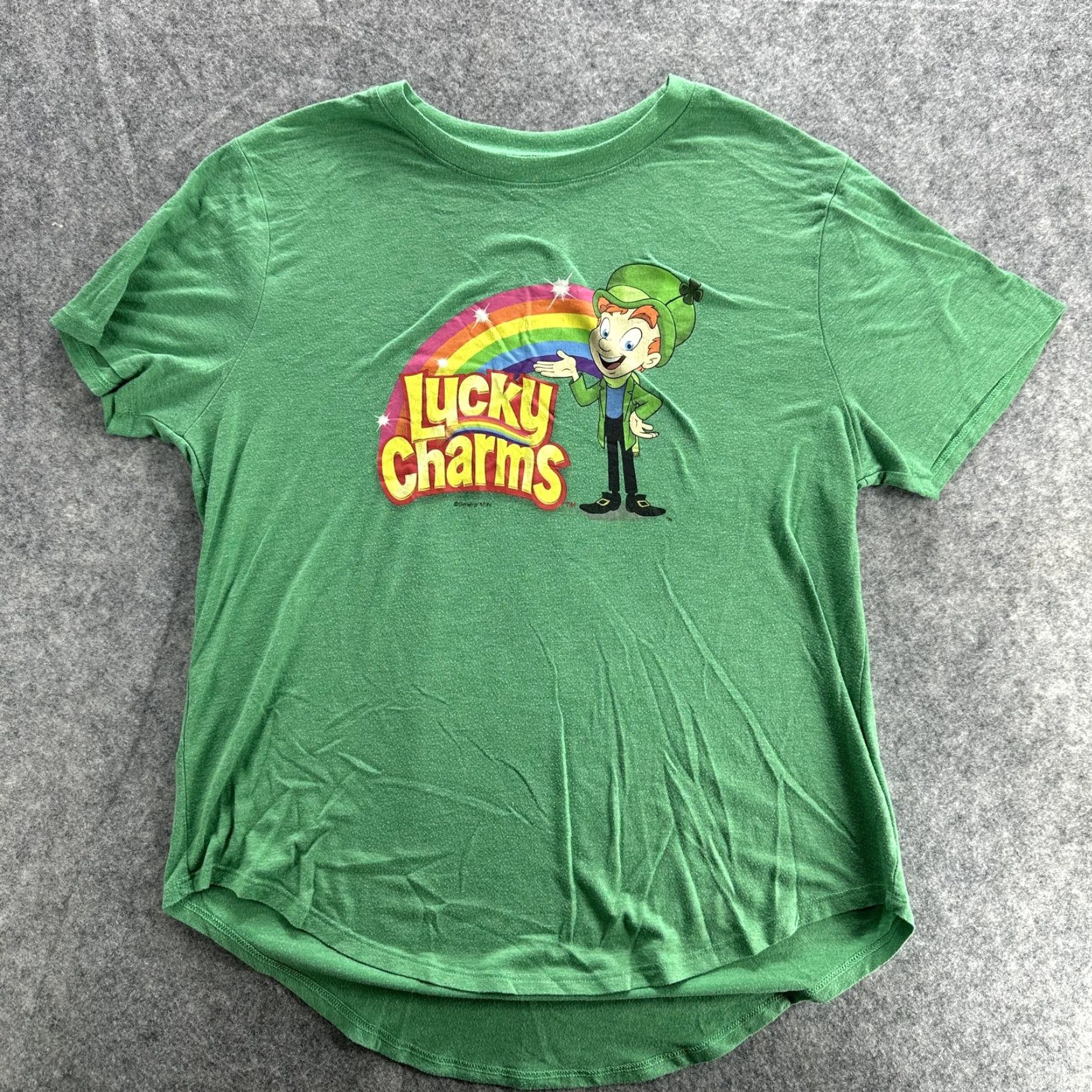 Rainbow Lucky Charms Shirt Mens XL Green Cereal Graphic Tee Crewneck Rainbow Cartoon Tee Shirts Size US XL / EU 56 / 4 - 2 Thumbnail