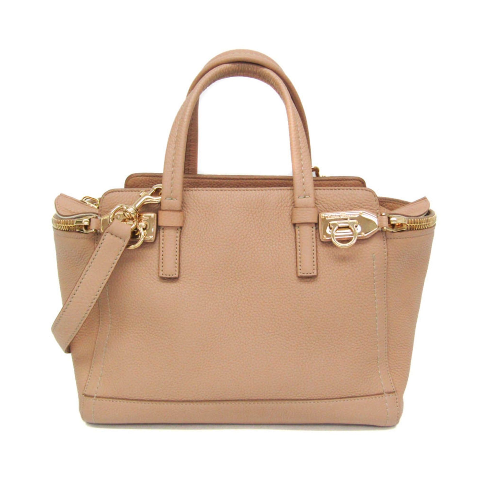 Salvatore Ferragamo Salvatore Ferragamo Gancini EZ-21 E424 Women's Leather Handbag,Shoulder Bag Pink Beige Size ONE SIZE - 1 Thumbnail