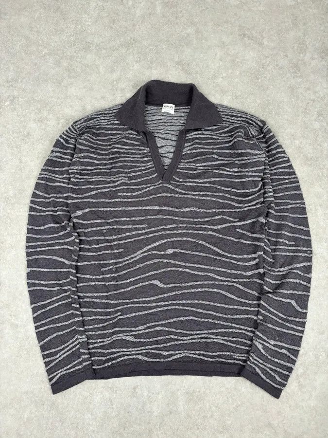 Armani Collezioni 2000s Armani Collezioni Grey Savage V Neck Polo Longsleeves Size US M / EU 48-50 / 2 - 1 Thumbnail