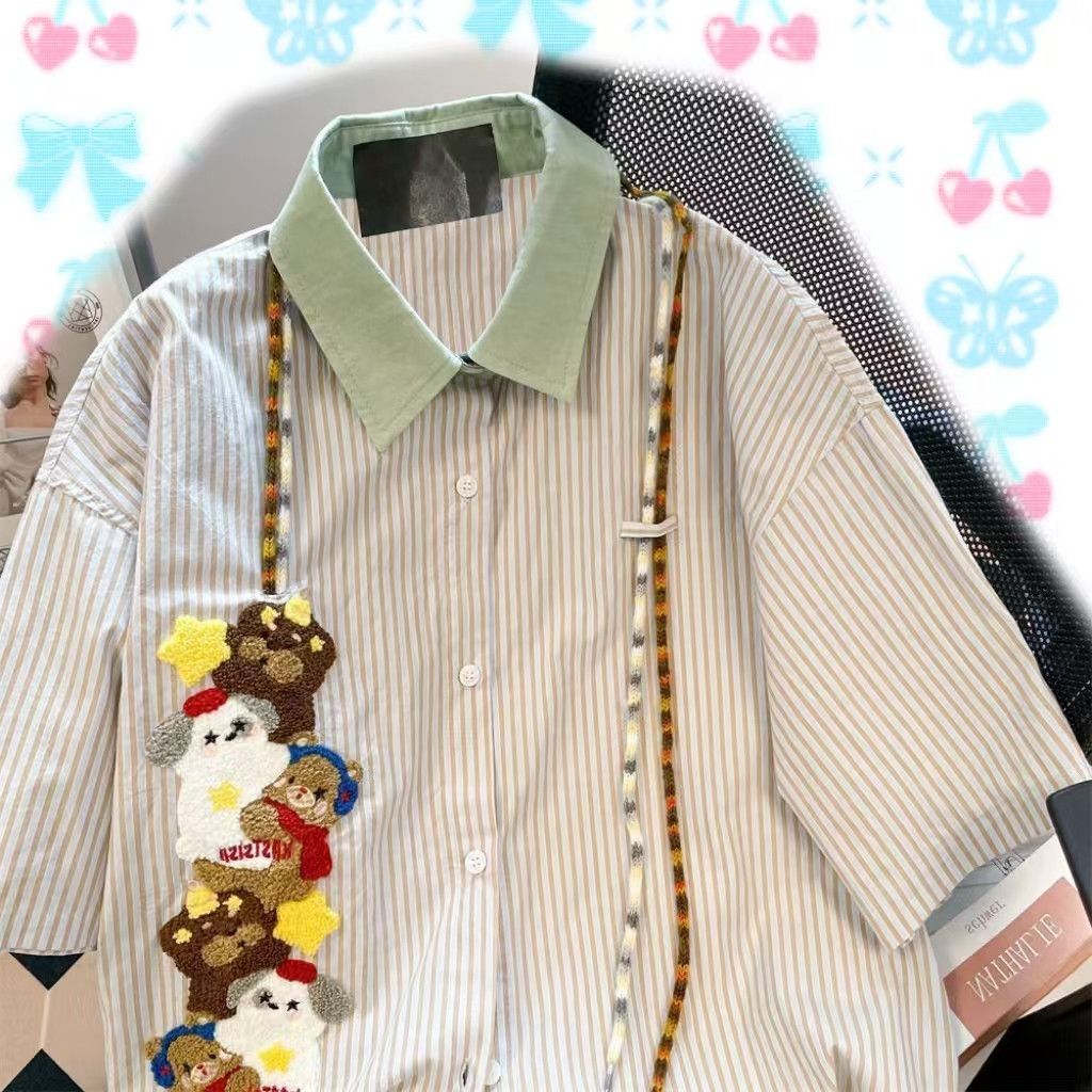Vintage Cartoon Embroidered Contrast Stripe Short-Sleeve Shirt Size US M / EU 48-50 / 2 - 2 Thumbnail