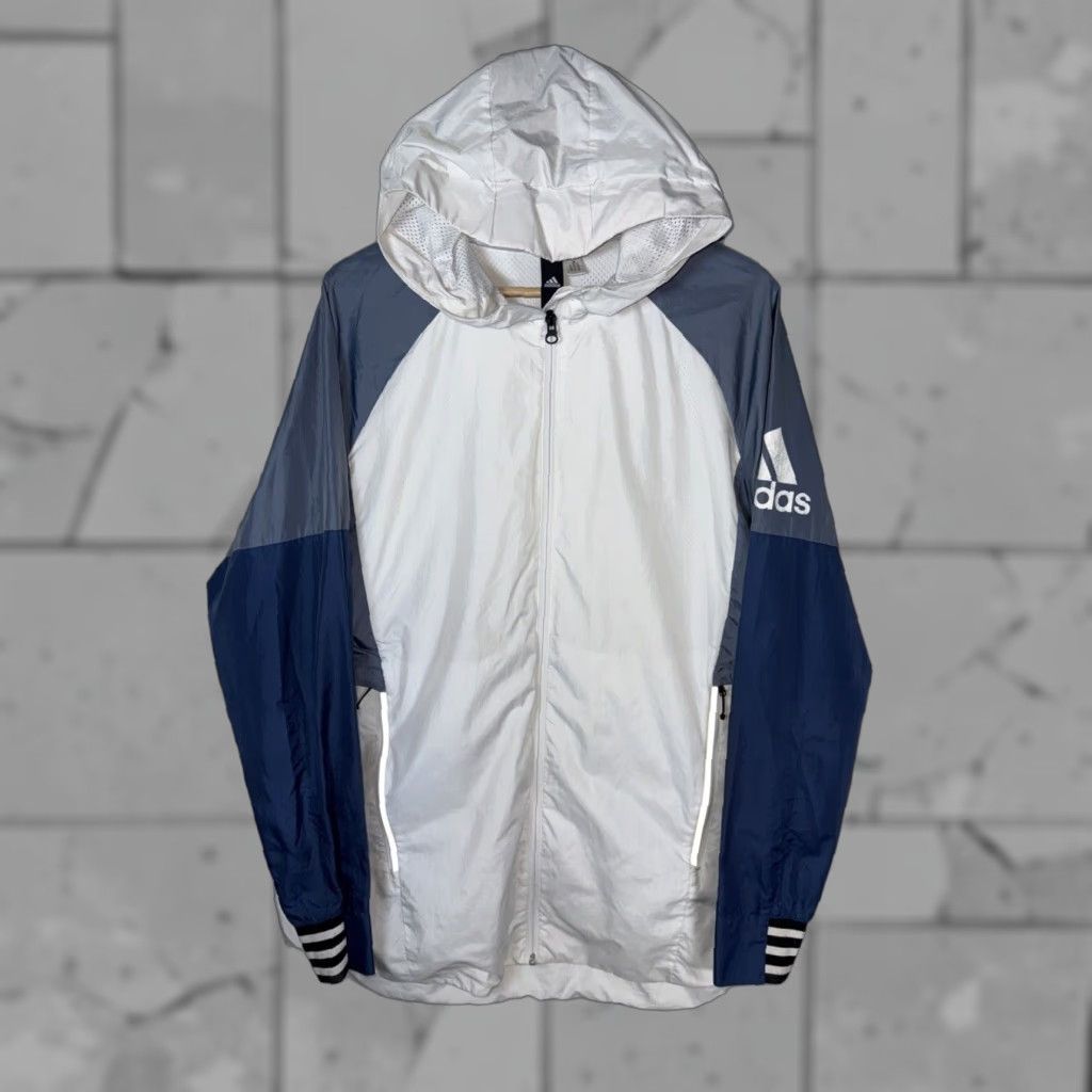 Adidas Adidas Jacket Men XL White Blue Windbreaker Woven Shell Run ID Mens Size US XL / EU 56 / 4 - 1 Thumbnail