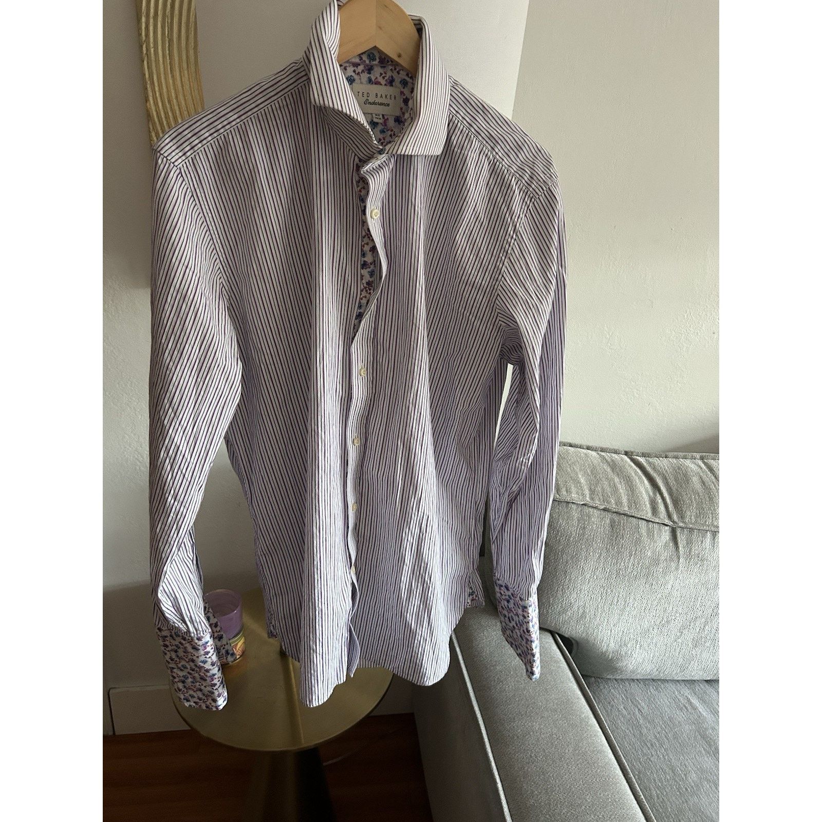 Ted Baker Ted Baker London Stripped Floral Extended-Cuff Shirt 16 1/2 Size US M / EU 48-50 / 2 - 3 Thumbnail
