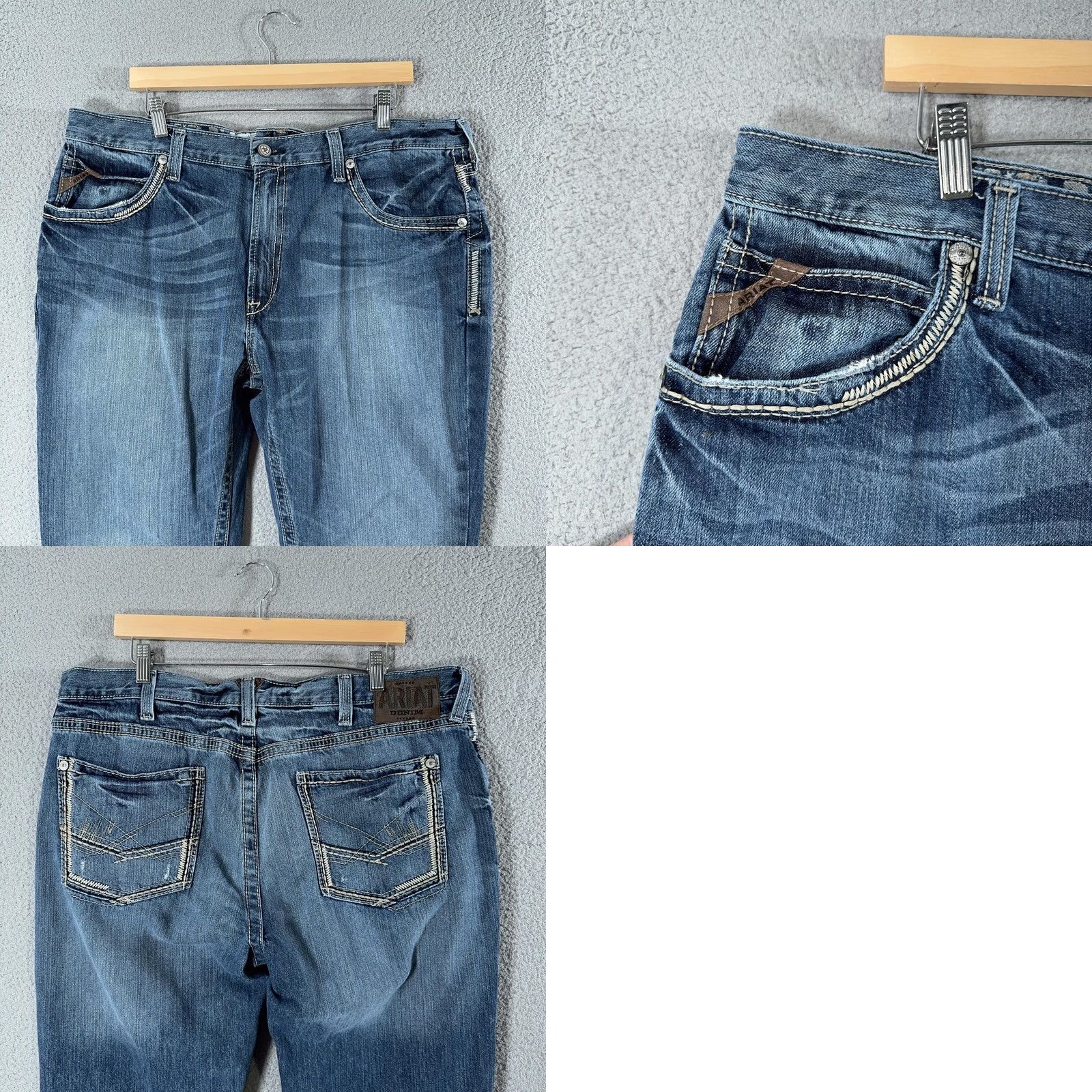 Ariat Ariat M5 Slim Gambler Jeans Mens 40x30 Denim Blue Embroidered Pockets Straight Stackable 40/30 Size US 40 / EU 56 - 9 Thumbnail