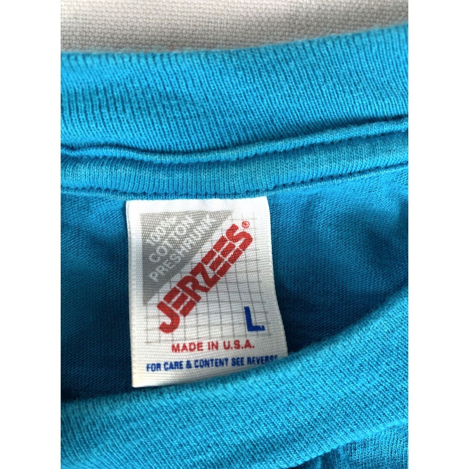 Jerzees VINTAGE 90s Motorcycle Rally L T-shirt Teal Jerzees USA Short Sleeve Graphic Tee Mens L 1000 Miles Freewheelers Size US L / EU 52-54 / 3 - 4 Thumbnail