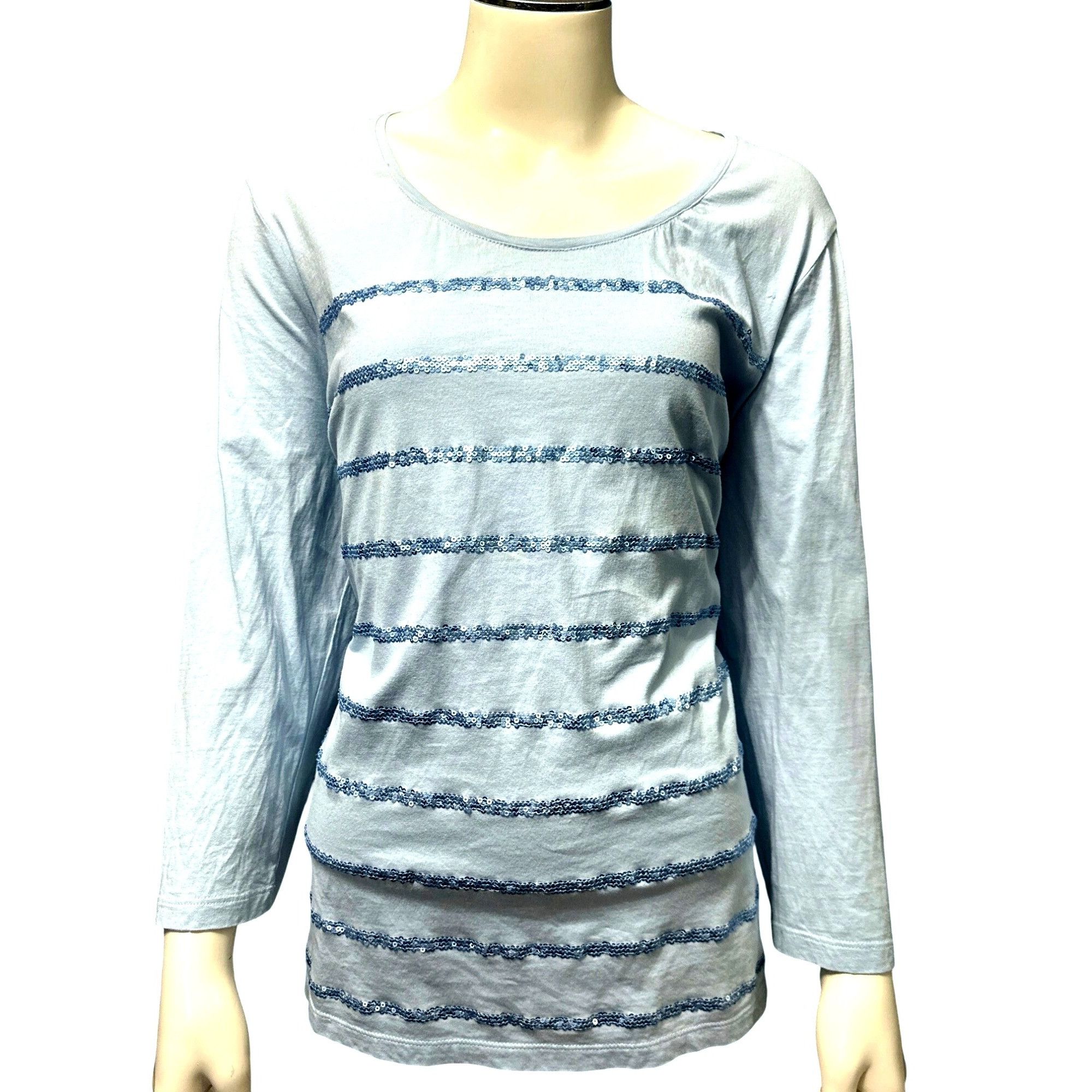 Chicos Chicos Light Blue Green Sequin Striped Long Sleeve Top Blous Size XL / US 12-14 / IT 48-50 - 1 Thumbnail