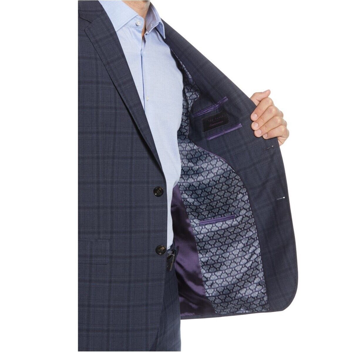 Ted Baker Jay Trim Fit Windowpane Stretch Wool Suit Inseam 29" $848 Size 44R - 6 Thumbnail