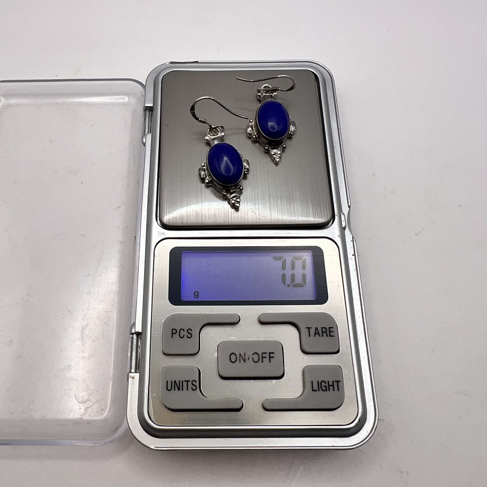 Sterling Silver Vintage Sterling Silver 925 Earrings Lapis Lazuli Stone Size ONE SIZE - 4 Thumbnail