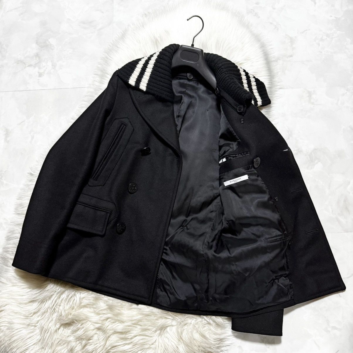 Givenchy Givenchy Striped Rib Knit Melton Peacoat Jacket Size US S / EU 44-46 / 1 - 7 Thumbnail