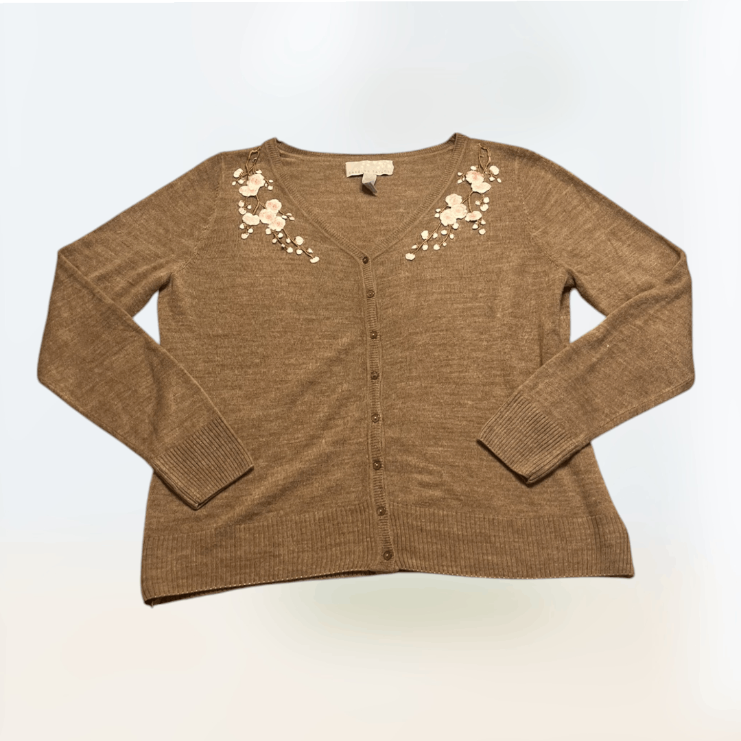 Other Carolyn Taylor brown cardigan embroidered flowers XL. Size XL / US 12-14 / IT 48-50 - 1 Thumbnail