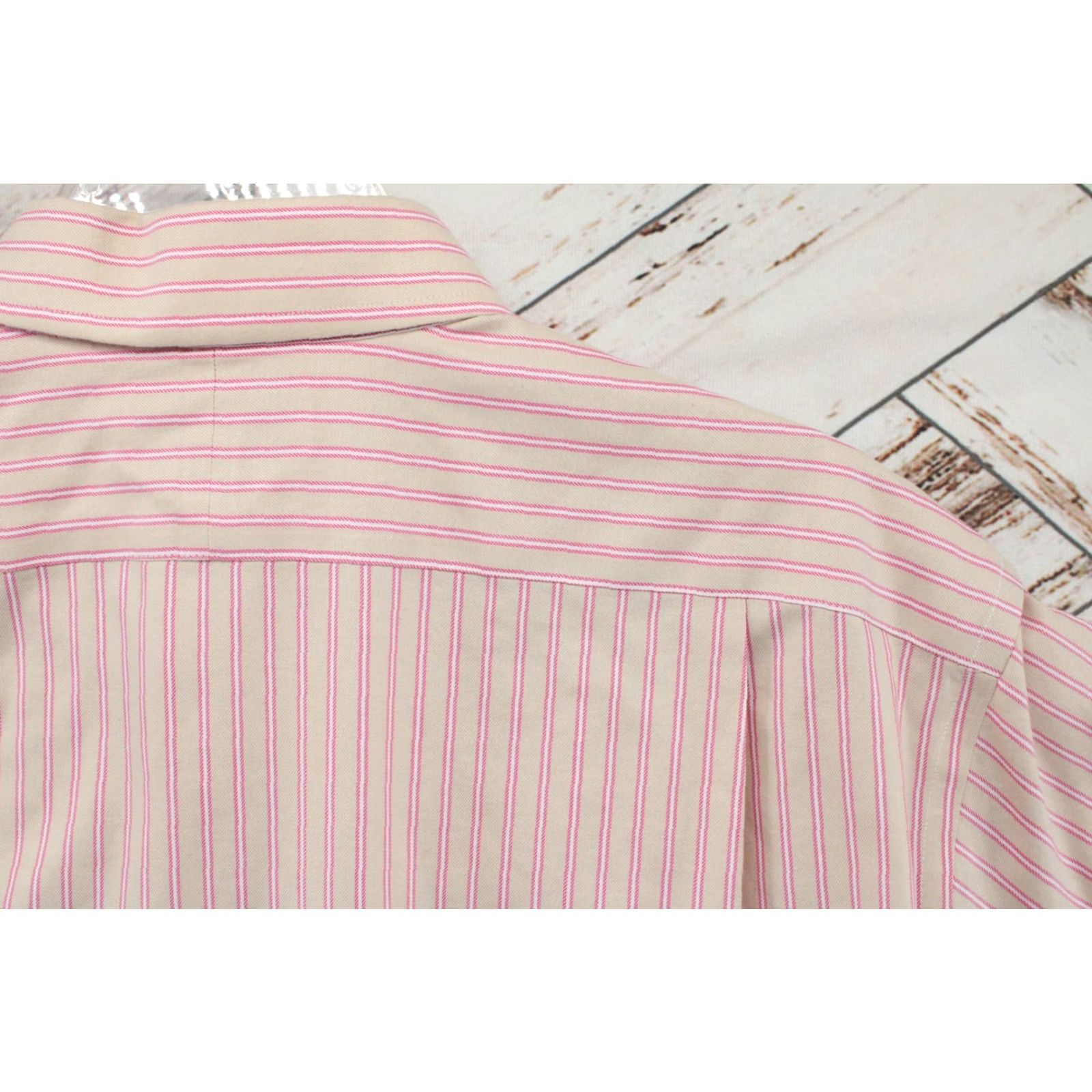 Vintage Paul Fredrick Shirt Men's 16.5 Beige Red Striped Two-Ply Cotton Dobby Casual Shirt Size US XL / EU 56 / 4 - 4 Thumbnail