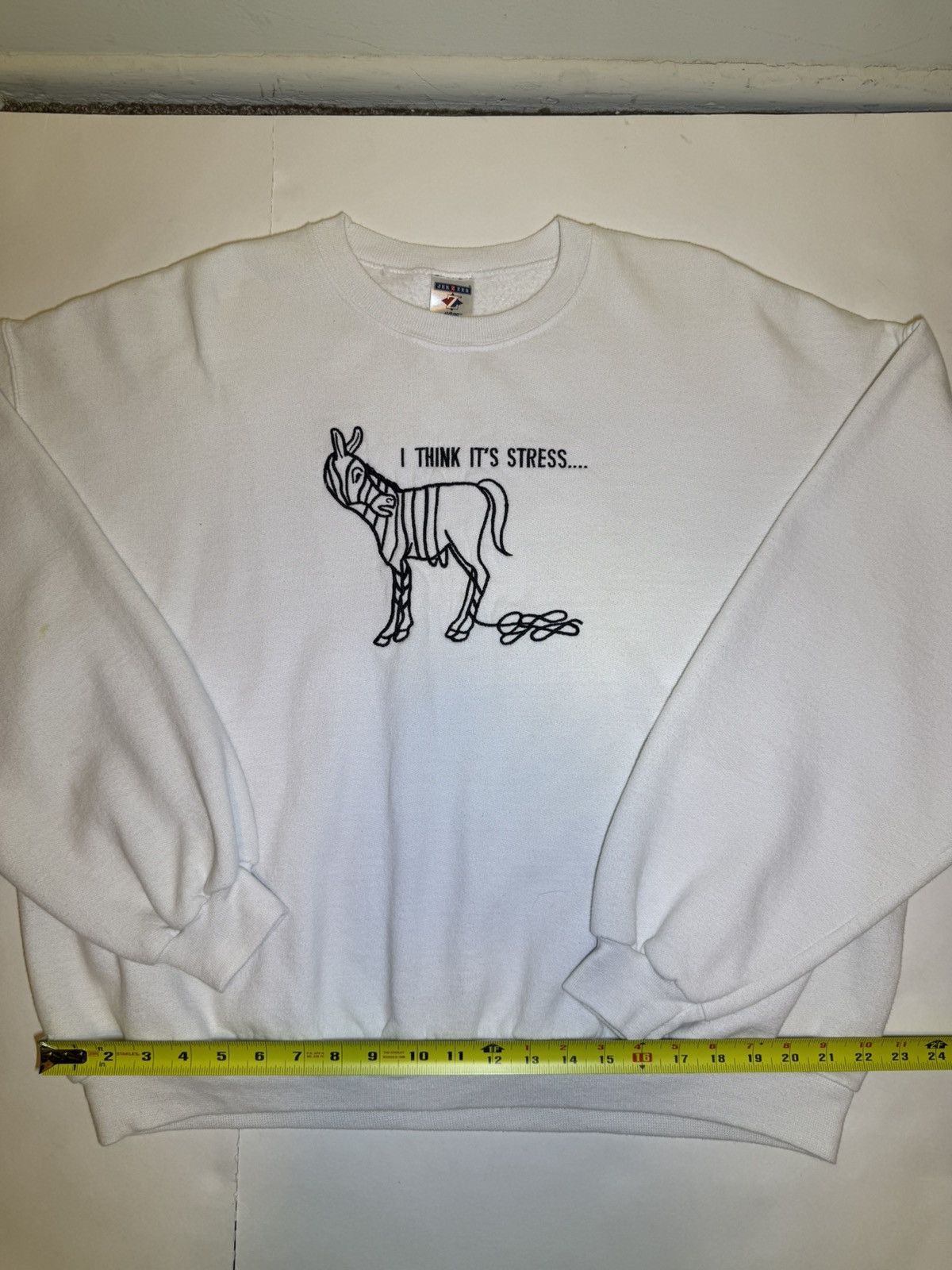 Jerzees White Fleece I Think Its Stress Zebra Crewneck Sweatshirt XL Size US XL / EU 56 / 4 - 9 Thumbnail