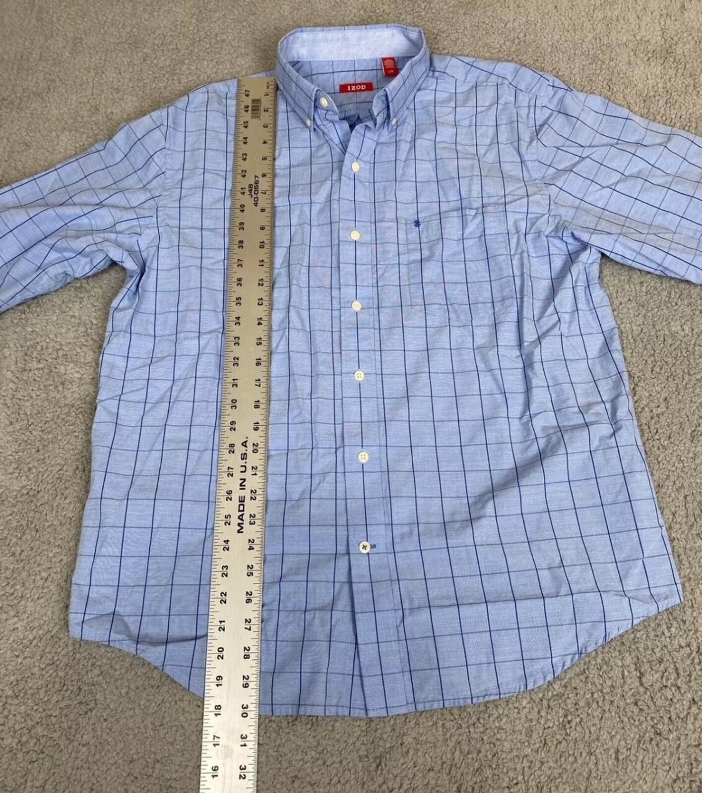 Izod Men's L Large Blue Long Sleeve 100% Cotton Casual Button Up Size 42R - 9 Thumbnail