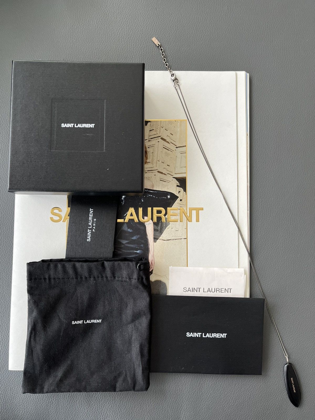 Hedi Slimane × Saint Laurent Paris × Yves Saint Laurent Super Rare Limited Saint Laurent Logo Surf Feather Necklace Size ONE SIZE - 9 Thumbnail